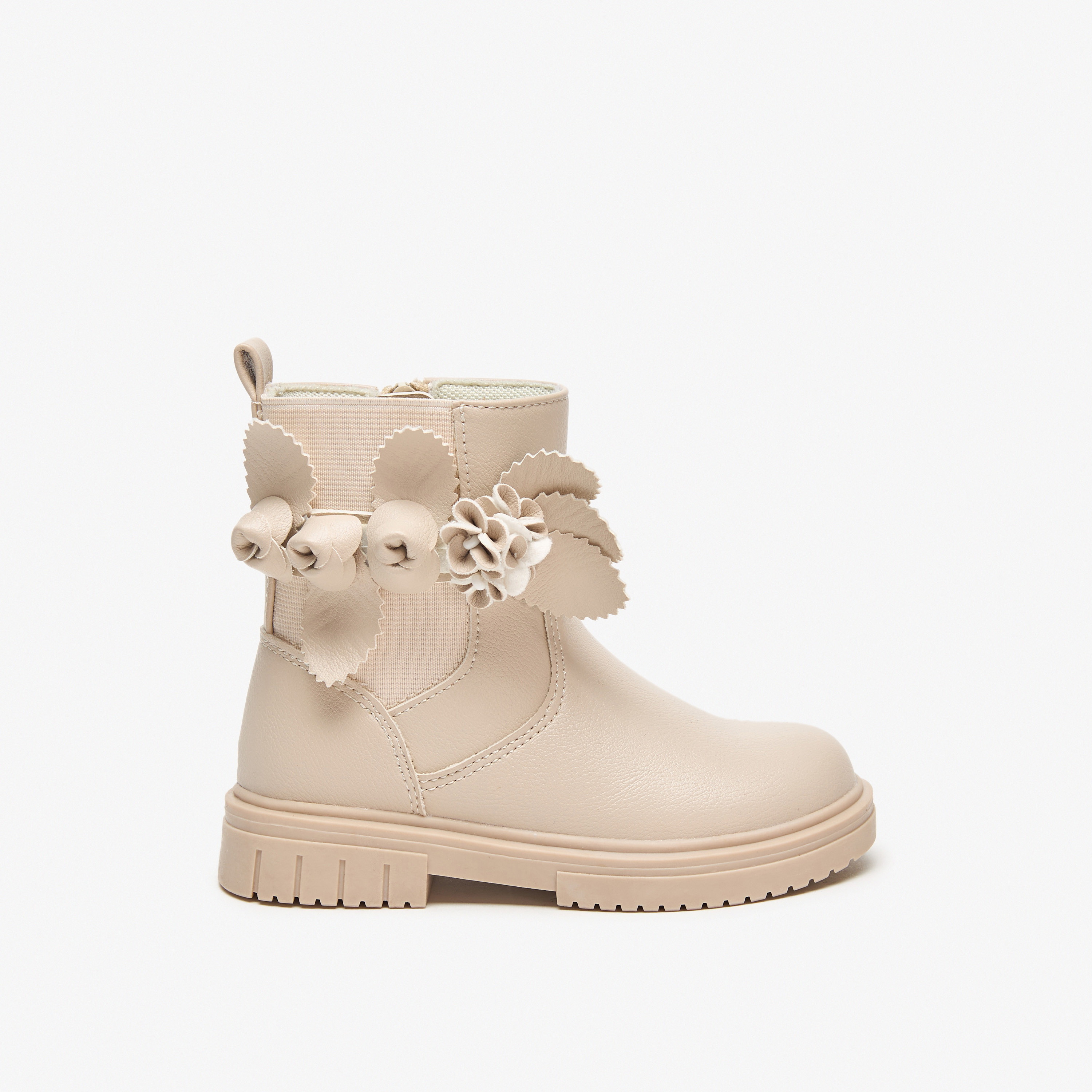 Juniors Flower Applique Ankle Boots with Zip Closure and Pull Tab-girls-shoes-boots-image-3
