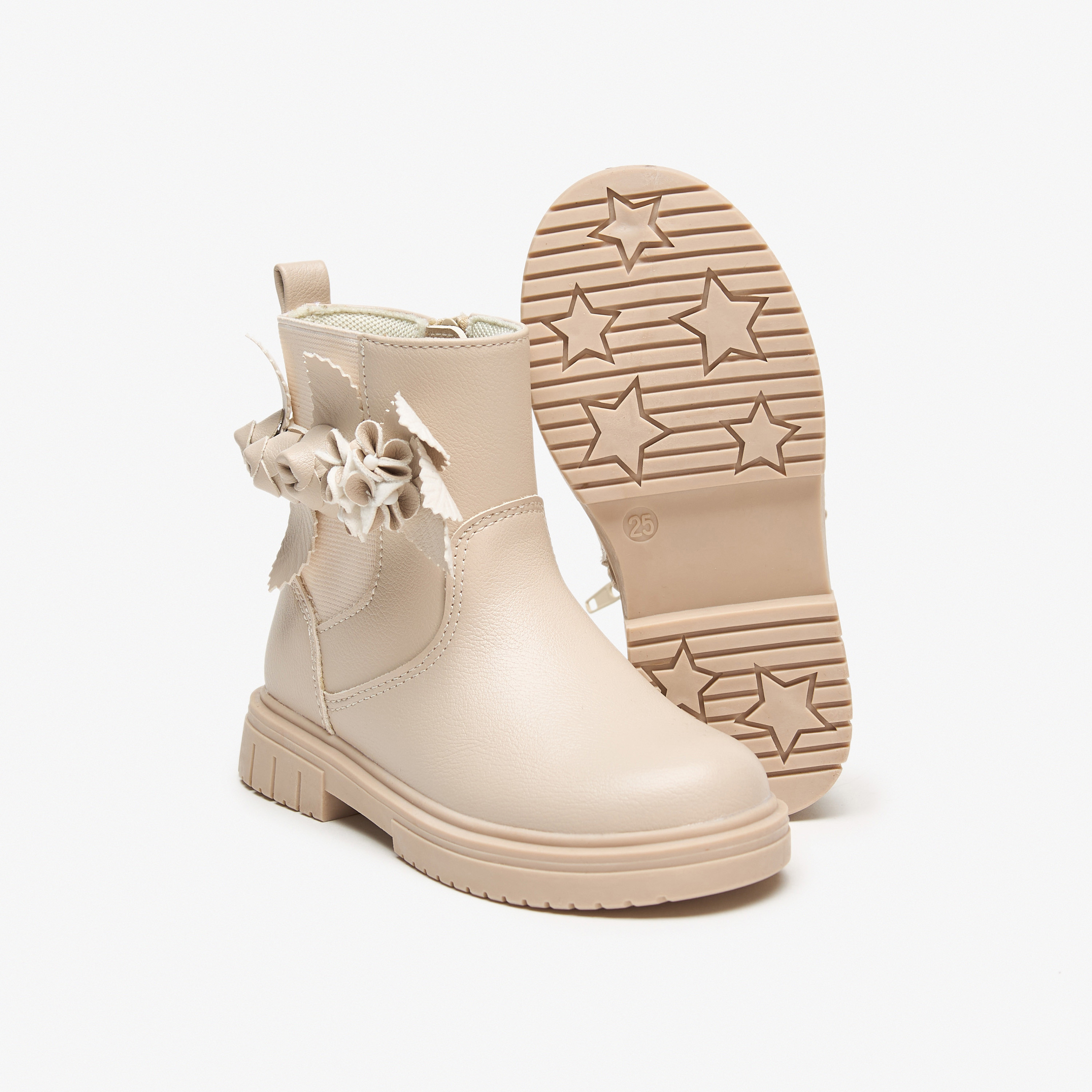 Juniors Flower Applique Ankle Boots with Zip Closure and Pull Tab-girls-shoes-boots-image-4