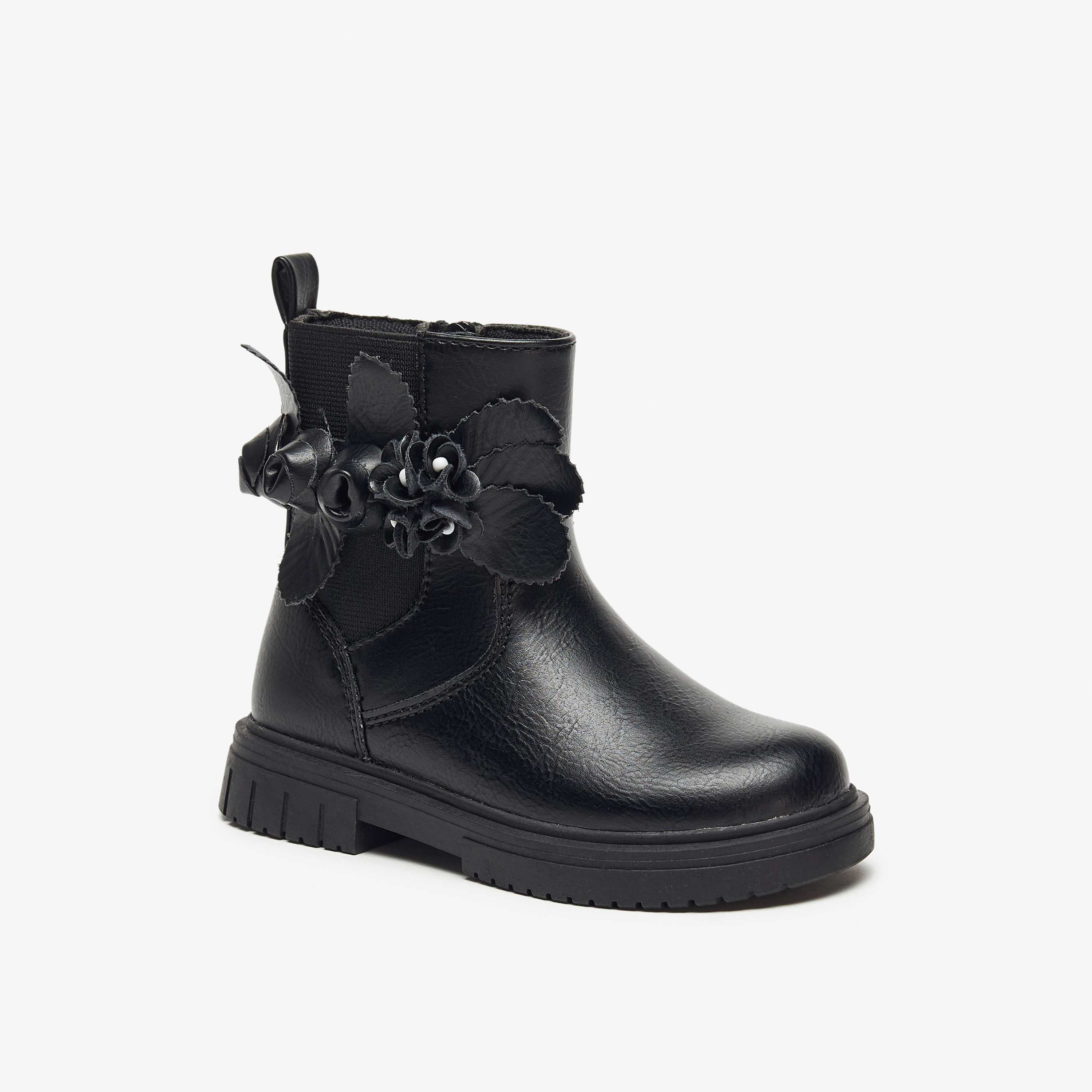 Juniors Flower Applique Ankle Boots with Zip Closure and Pull Tab-girls-shoes-boots-image-6