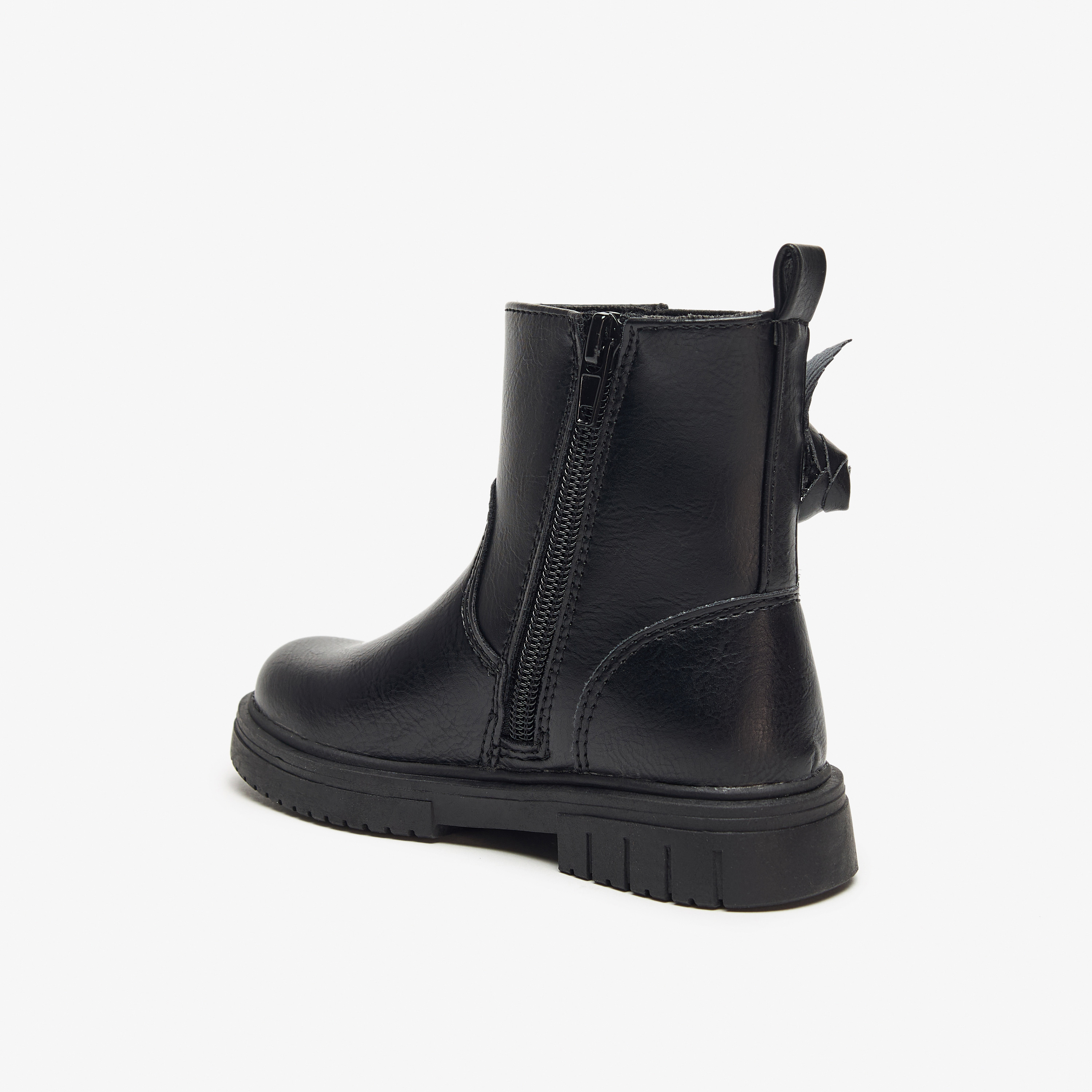 Juniors Flower Applique Ankle Boots with Zip Closure and Pull Tab-girls-shoes-boots-image-7