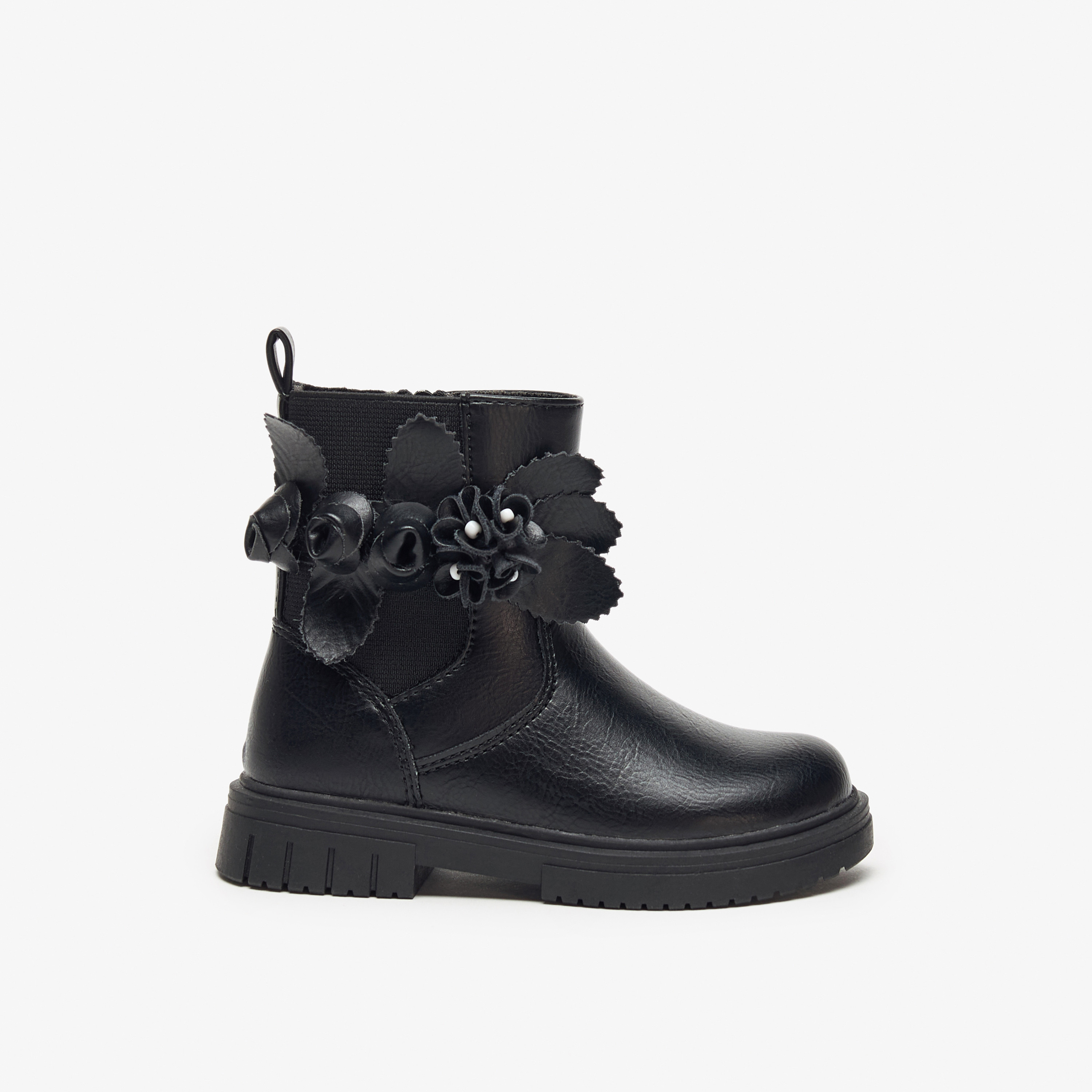 Juniors Flower Applique Ankle Boots with Zip Closure and Pull Tab-girls-shoes-boots-image-8