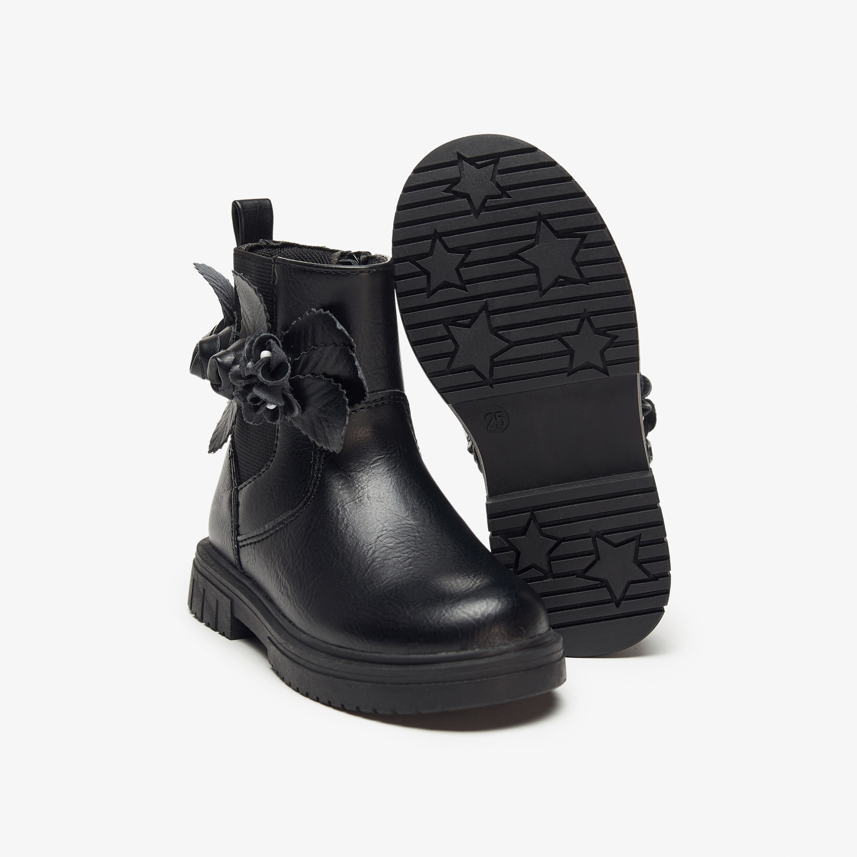 Juniors Flower Applique Ankle Boots with Zip Closure and Pull Tab-girls-shoes-boots-image-9