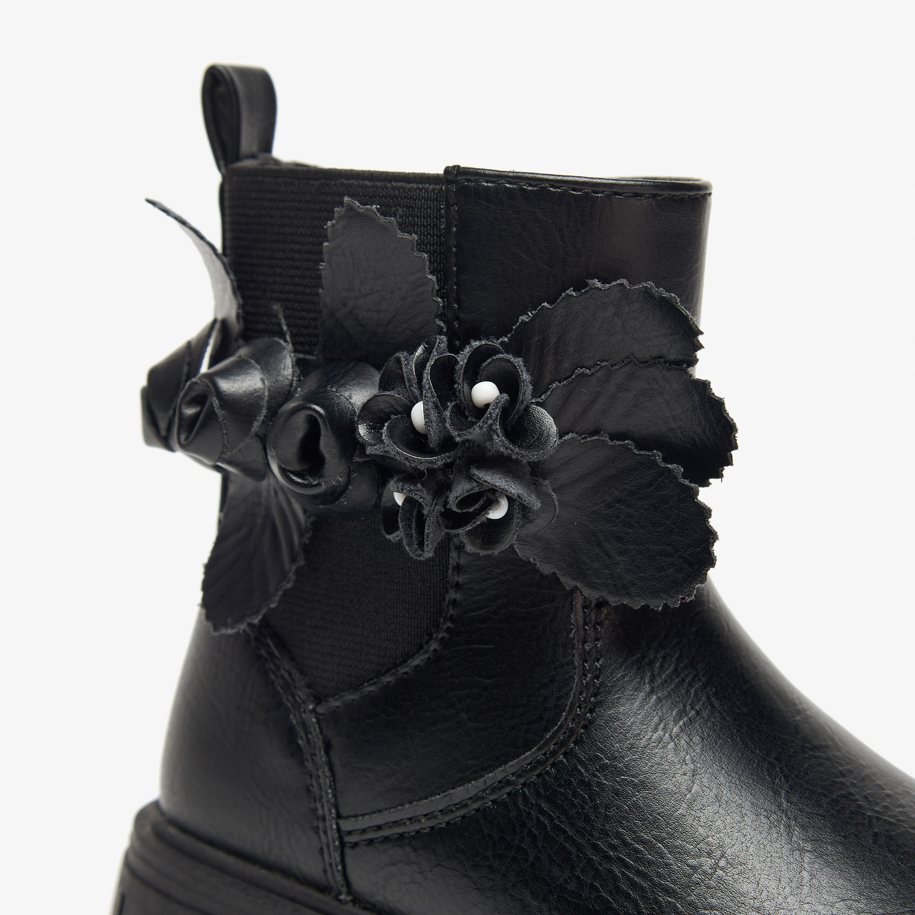 Juniors Flower Applique Ankle Boots with Zip Closure and Pull Tab-girls-shoes-boots-image-10