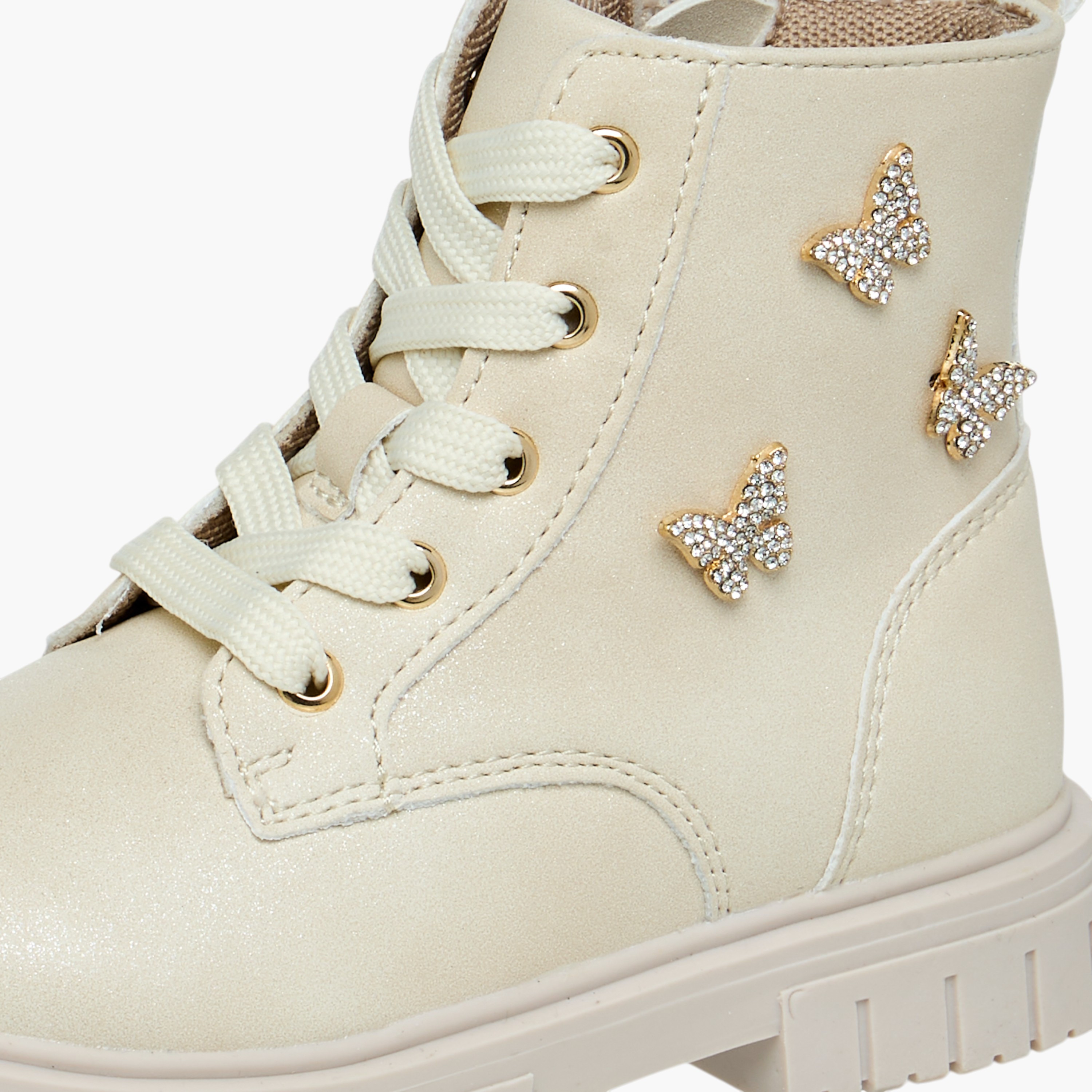 Juniors Butterfly Embellished High Cut Boots with Zip Closure-girls-shoes-boots-image-5