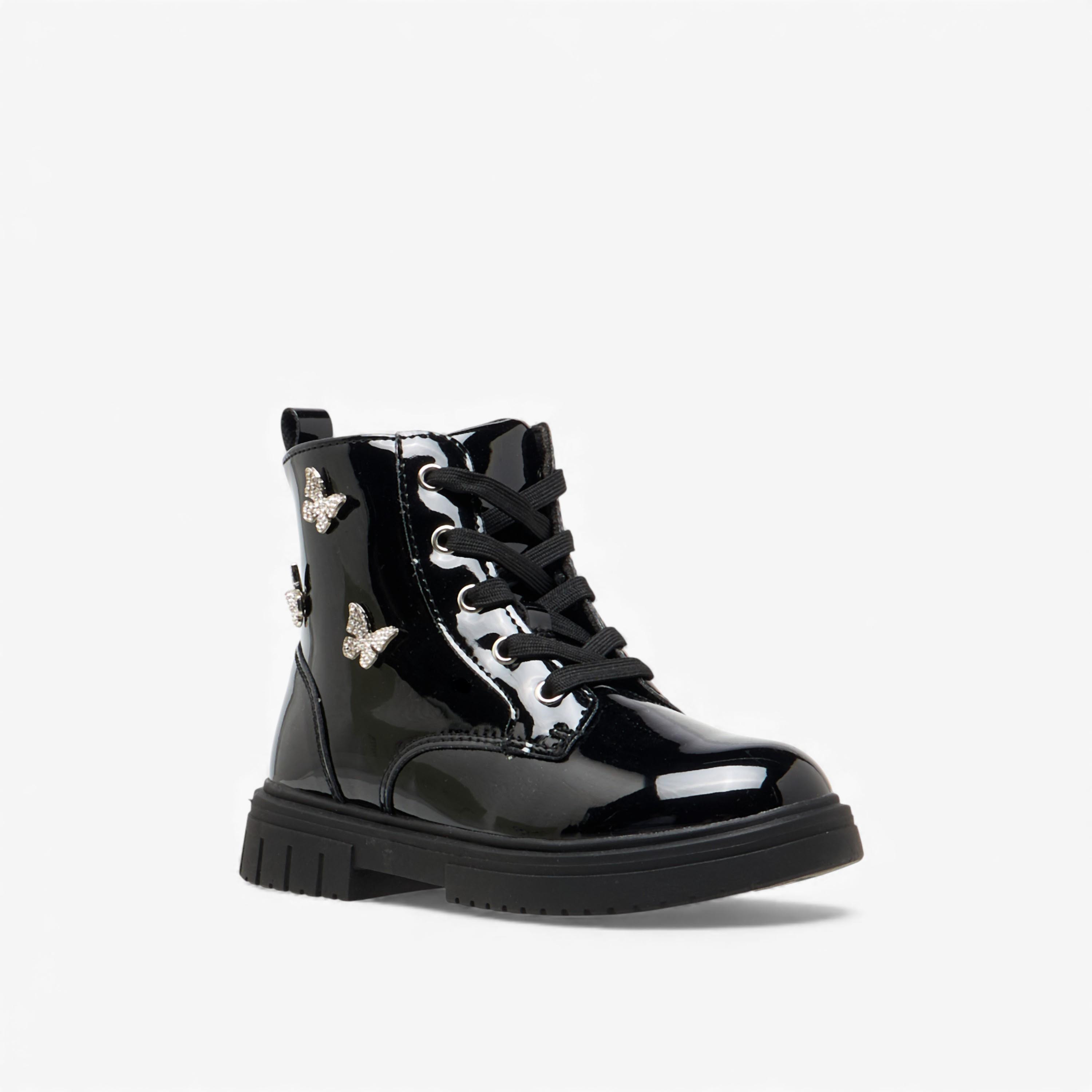 Juniors Butterfly Embellished High Cut Boots with Zip Closure-girls-shoes-boots-image-2