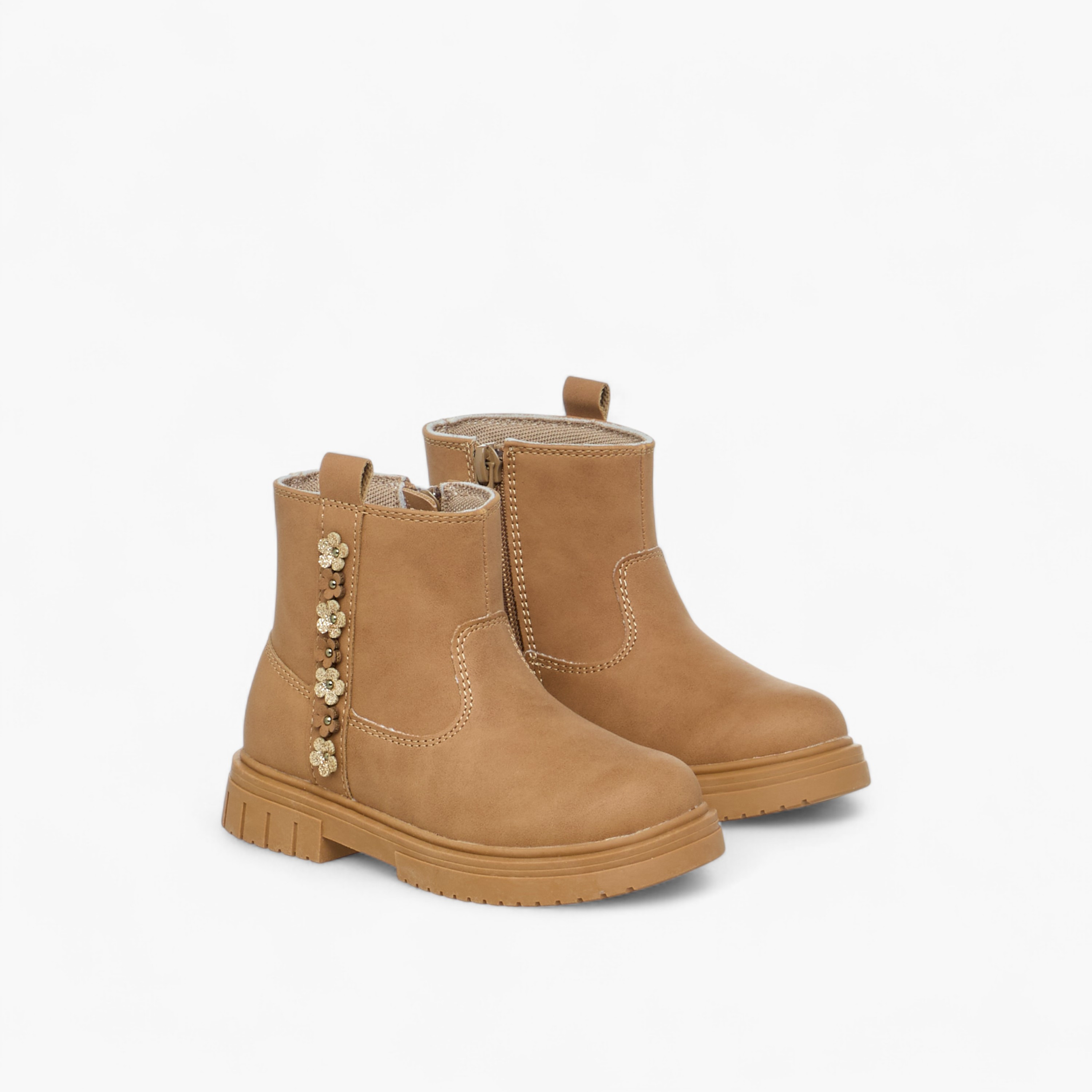 Juniors Floral Accent Ankle Boots with Zip Closure-girls-shoes-boots-image-1