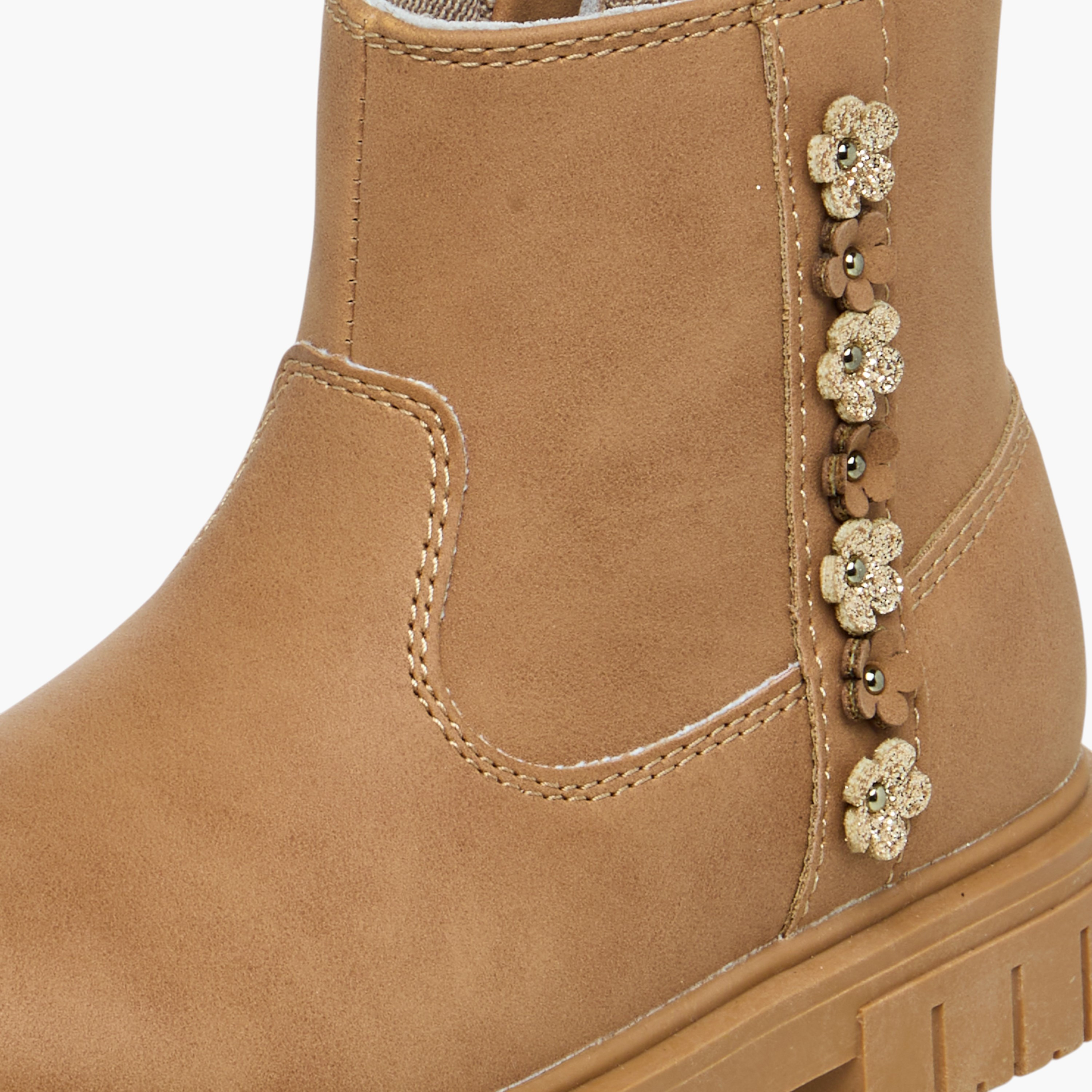 Juniors Floral Accent Ankle Boots with Zip Closure-girls-shoes-boots-image-4