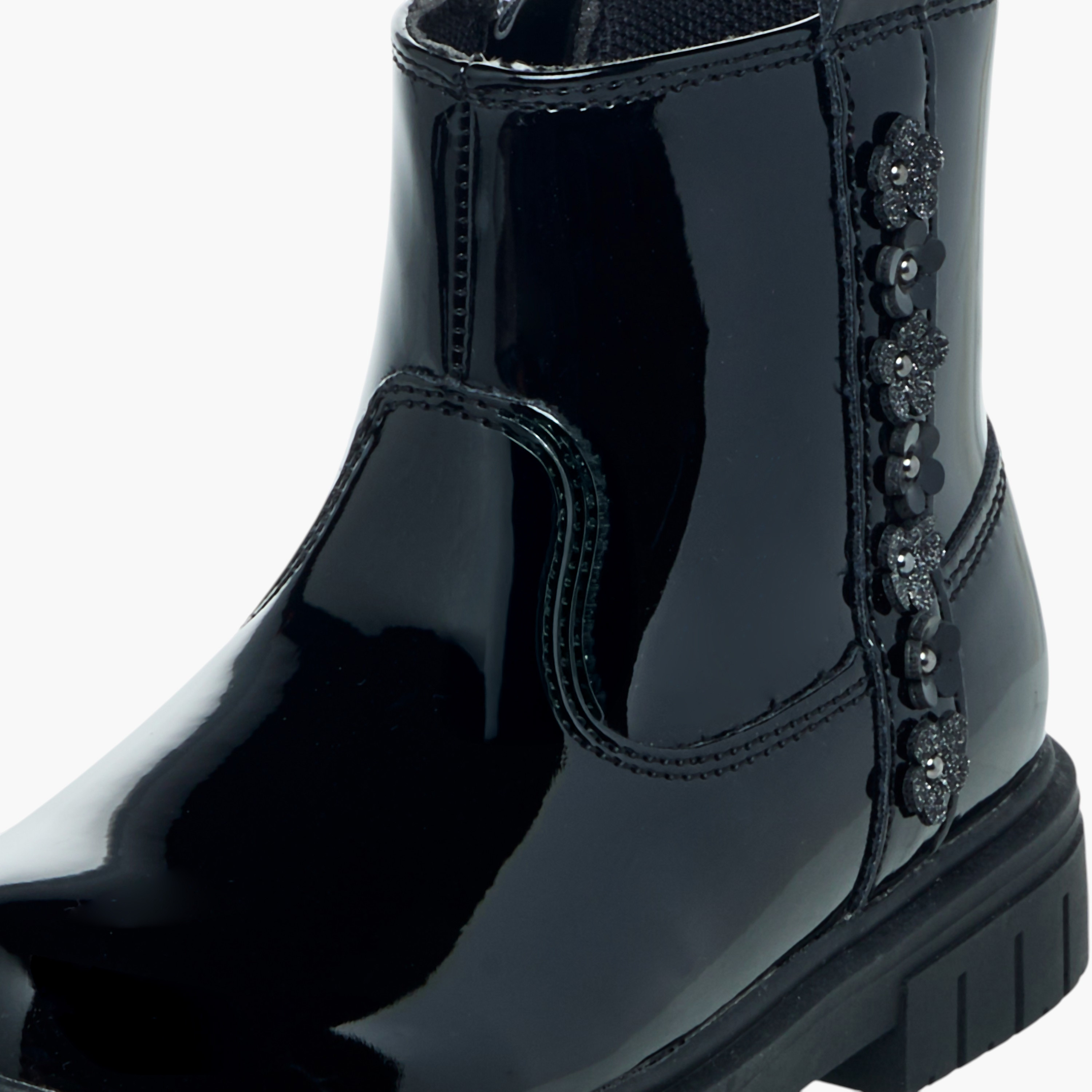 Juniors Floral Accent Ankle Boots with Zip Closure-girls-shoes-boots-image-4