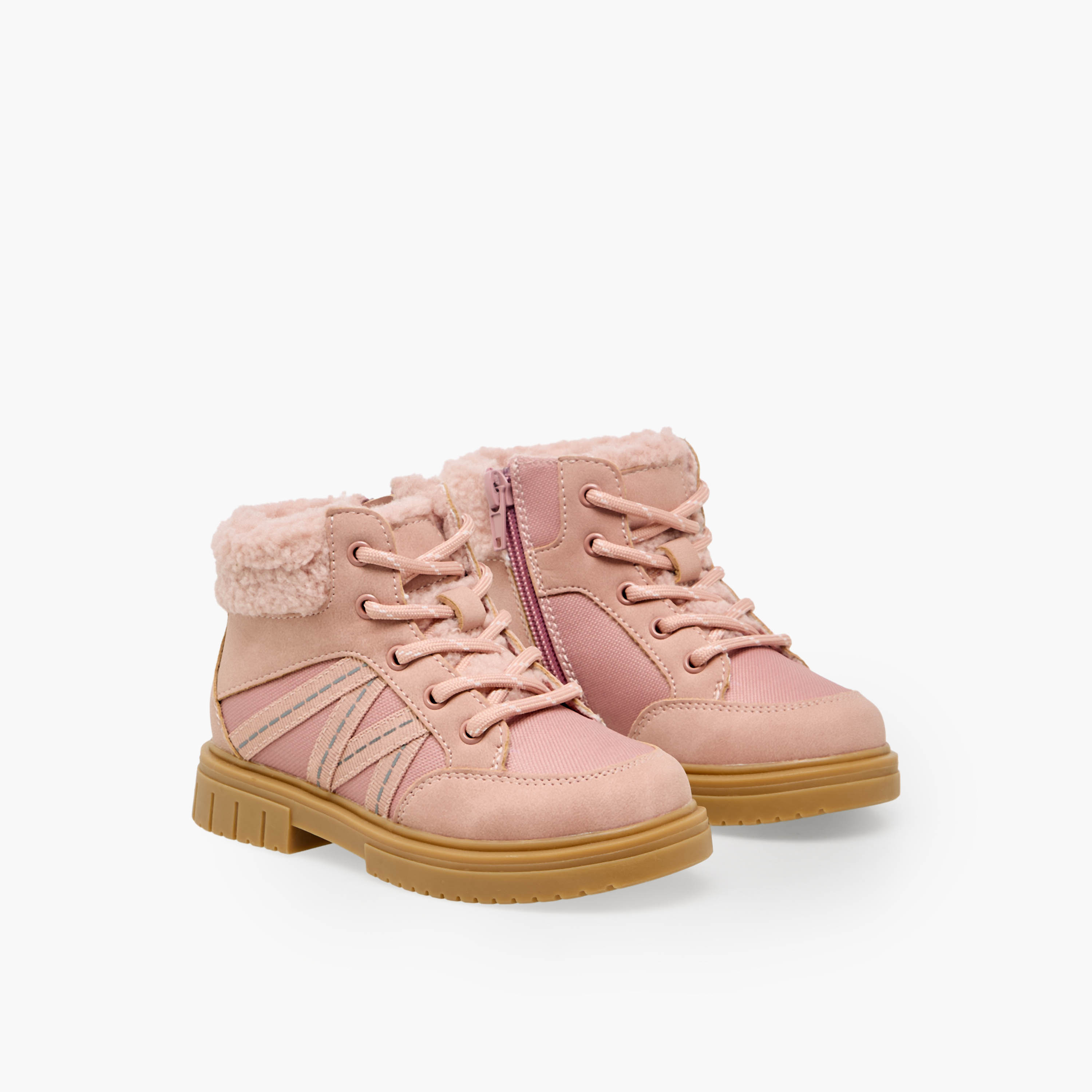 حذاء كاحل للفتيات بفرو صناعي ورباط من جونيورز-girls-shoes-boots-image-1