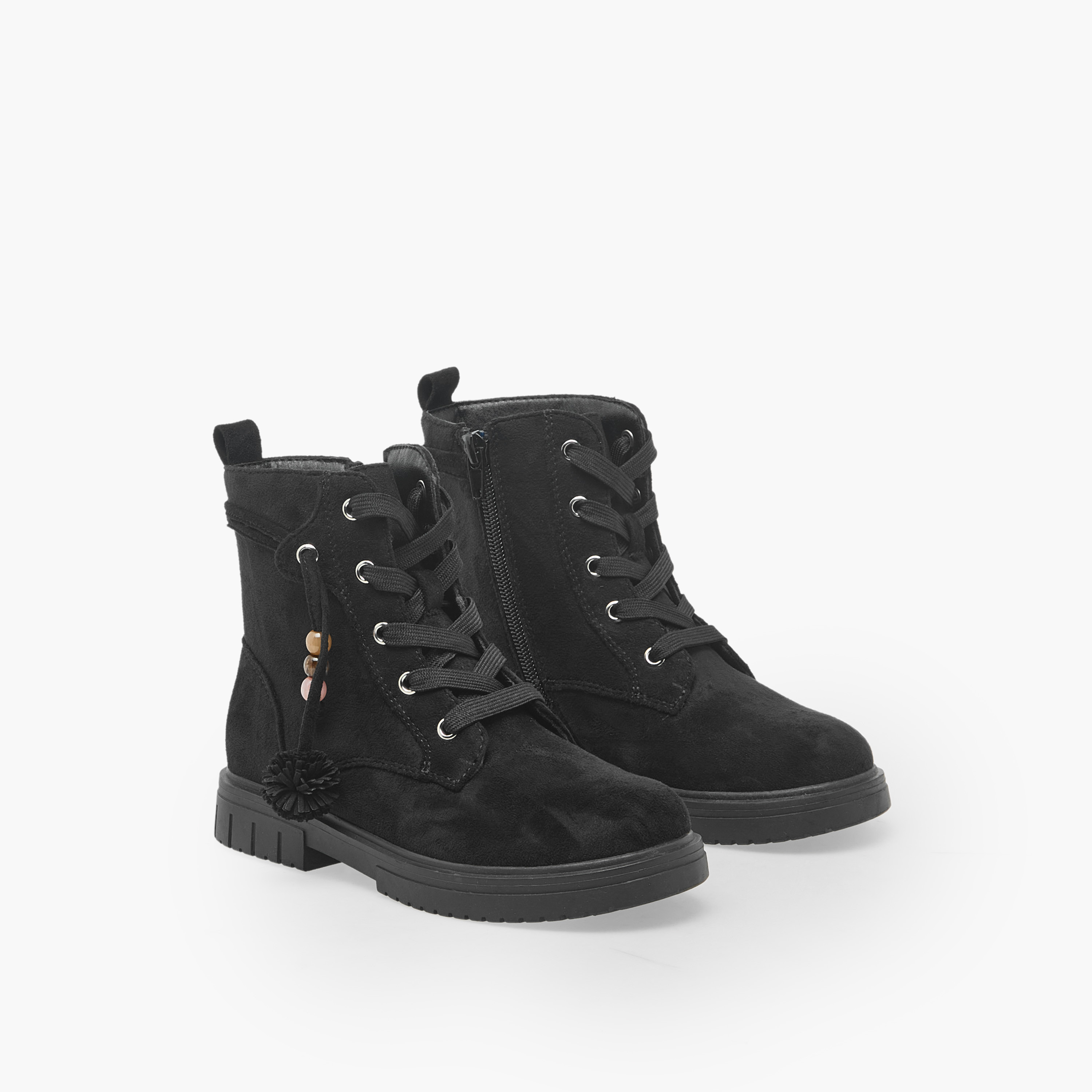 Little Missy Girls Textured Lace-Up Ankle Boots-girls-shoes-boots-image-1