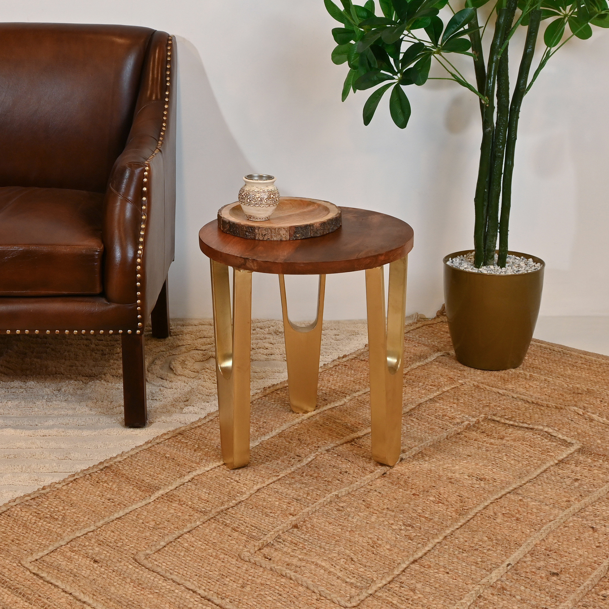 Crafted by Lifestyle Wooden Top Accent Table - 45x50 cms-furniture-livingroom-sideandendtables-image-1