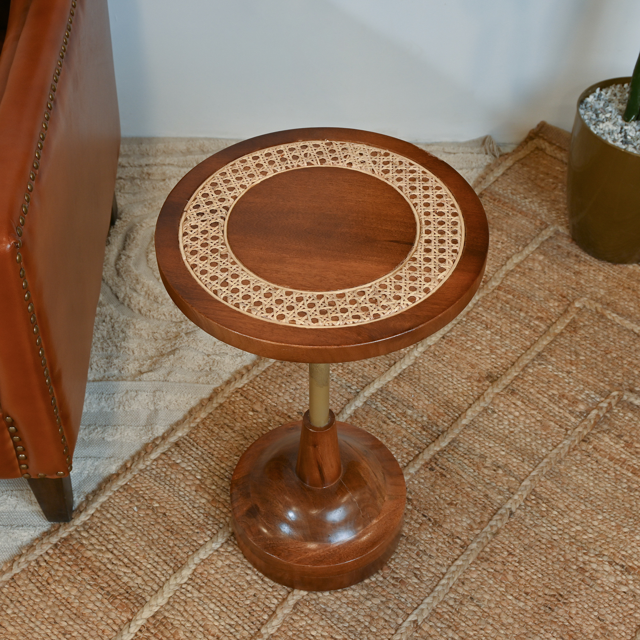 Home Carving Round Rattan Top Side Table - 35x55 cms-furniture-livingroom-sideandendtables-image-3