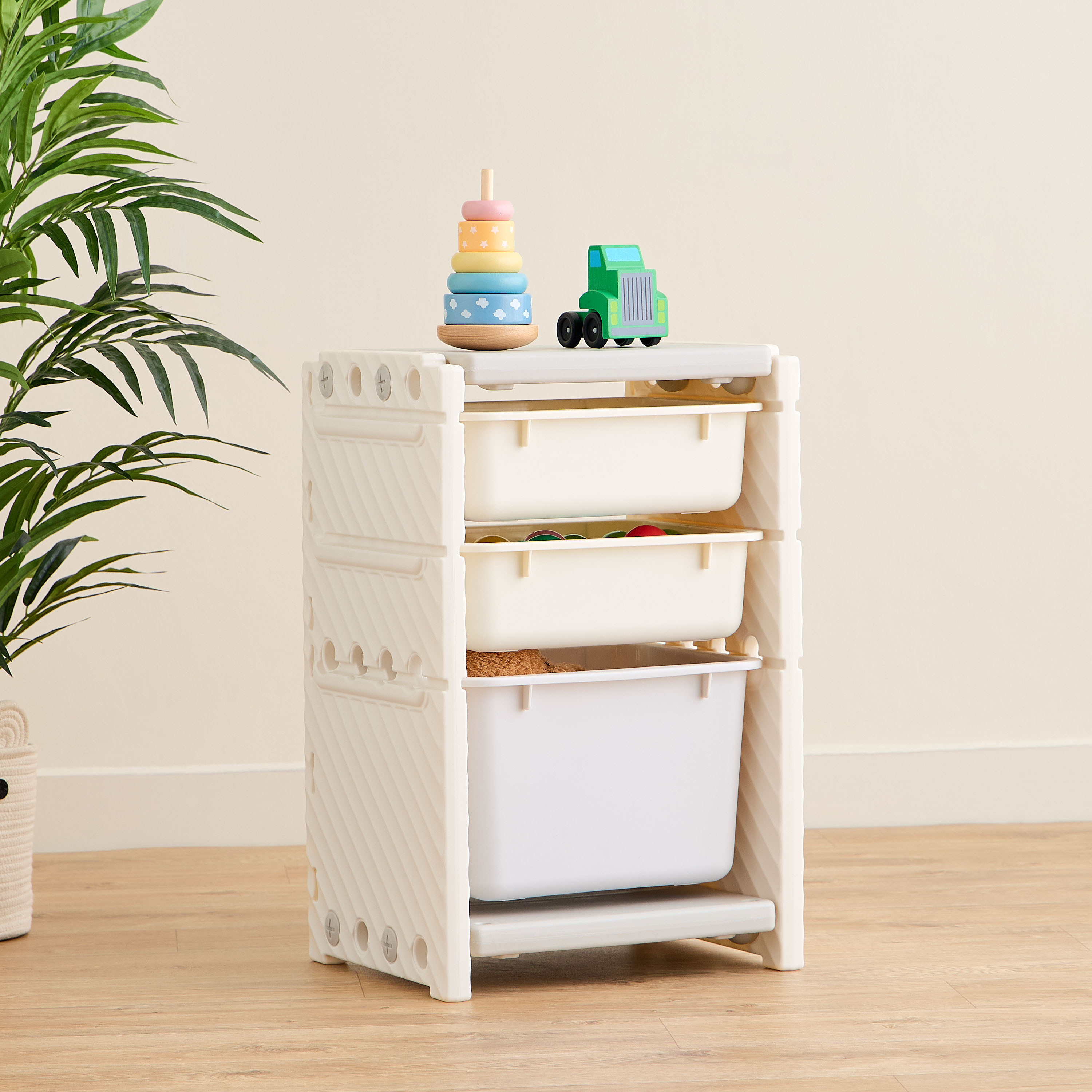 Little Bloomers Super Toy Storage - 2 Small Baskets & 1 Large Basket with Cover - White & Grey-baby-nursery-furniture-wardrobesandstorage-image-1