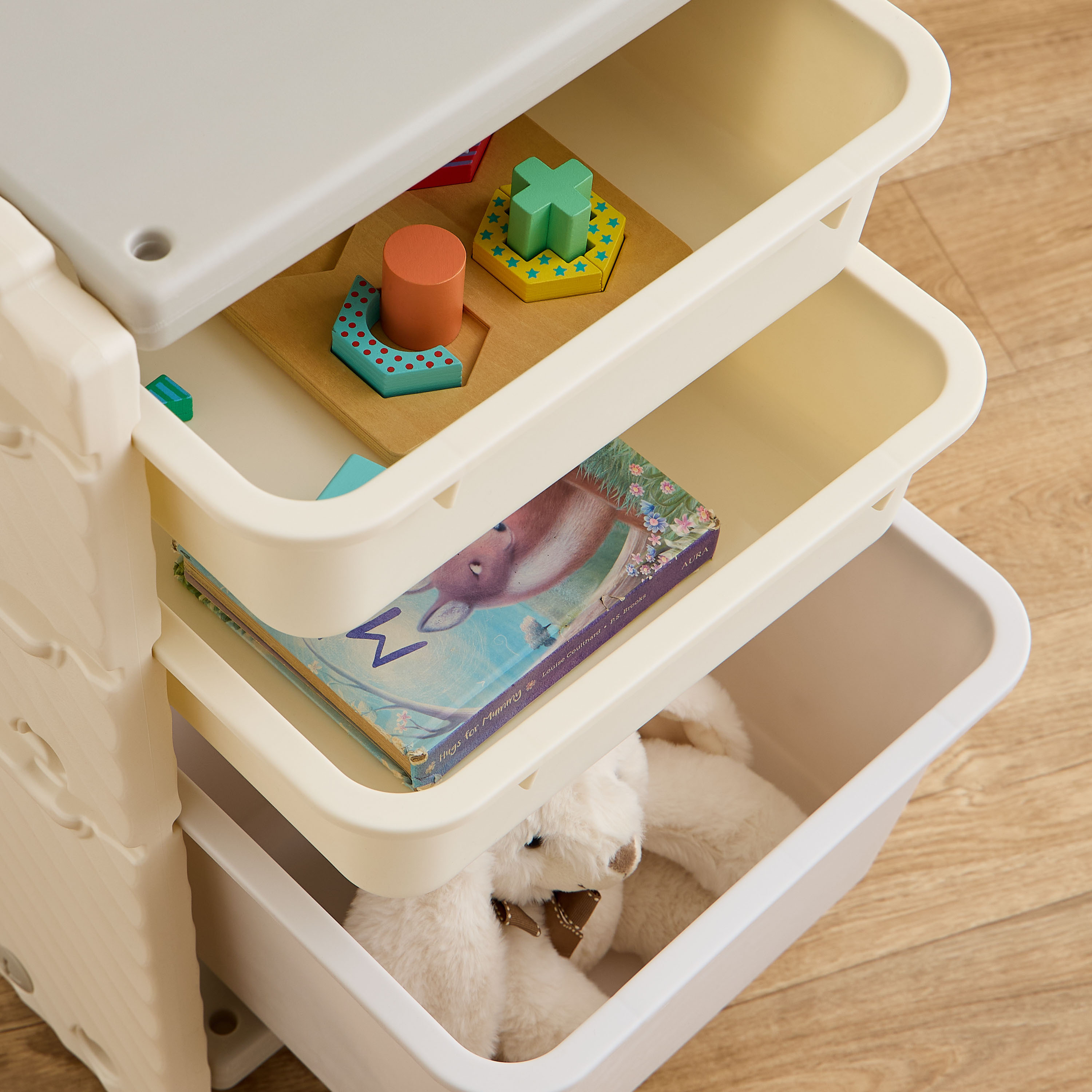 Little Bloomers Super Toy Storage - 2 Small Baskets & 1 Large Basket with Cover - White & Grey-baby-nursery-furniture-wardrobesandstorage-image-3
