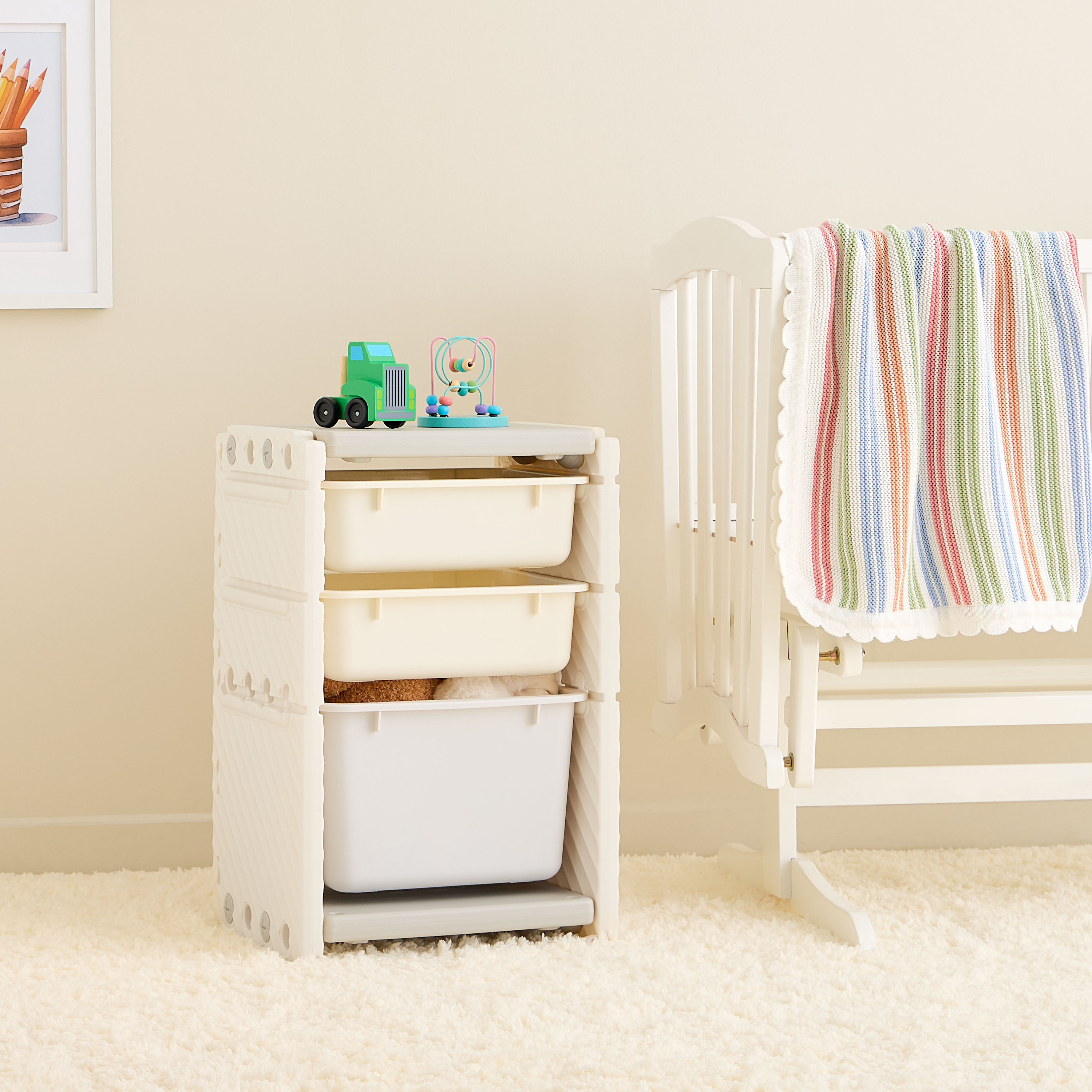 Little Bloomers Super Toy Storage - 2 Small Baskets & 1 Large Basket with Cover - White & Grey-baby-nursery-furniture-wardrobesandstorage-image-5