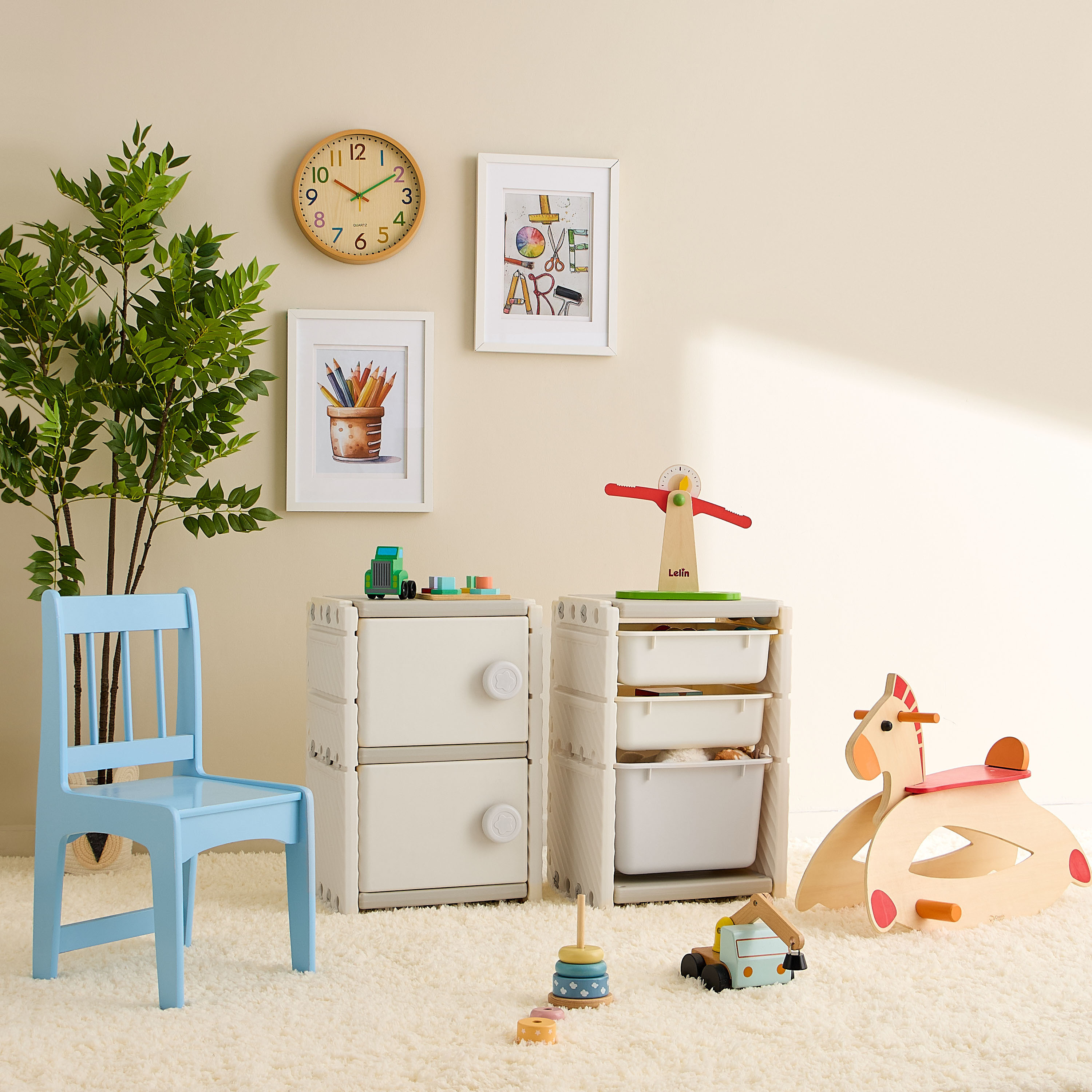 Little Bloomers Super Toy Storage - 2 Small Baskets & 1 Large Basket with Cover - White & Grey-baby-nursery-furniture-wardrobesandstorage-image-6