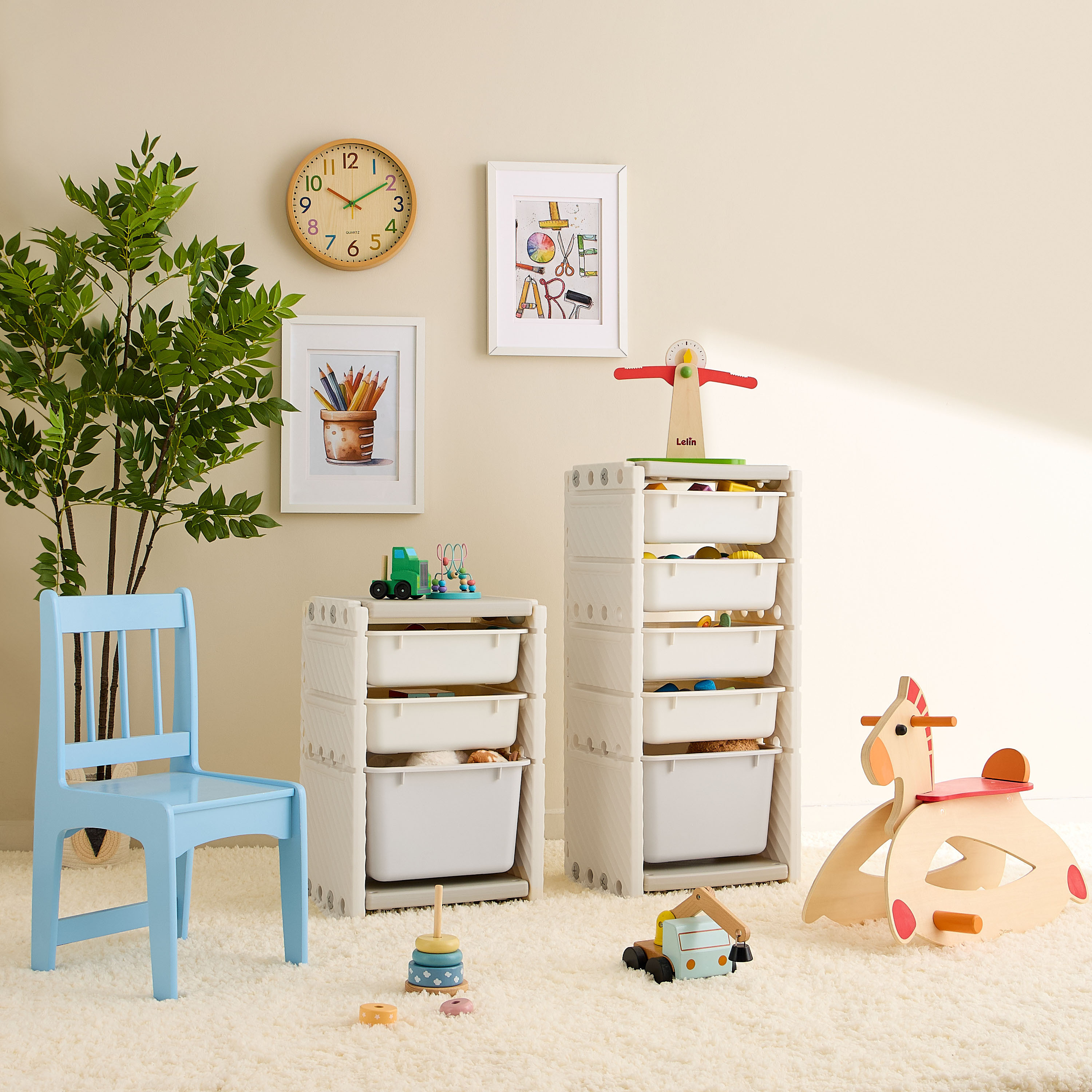 Little Bloomers Super Toy Storage - 2 Small Baskets & 1 Large Basket with Cover - White & Grey-baby-nursery-furniture-wardrobesandstorage-image-7