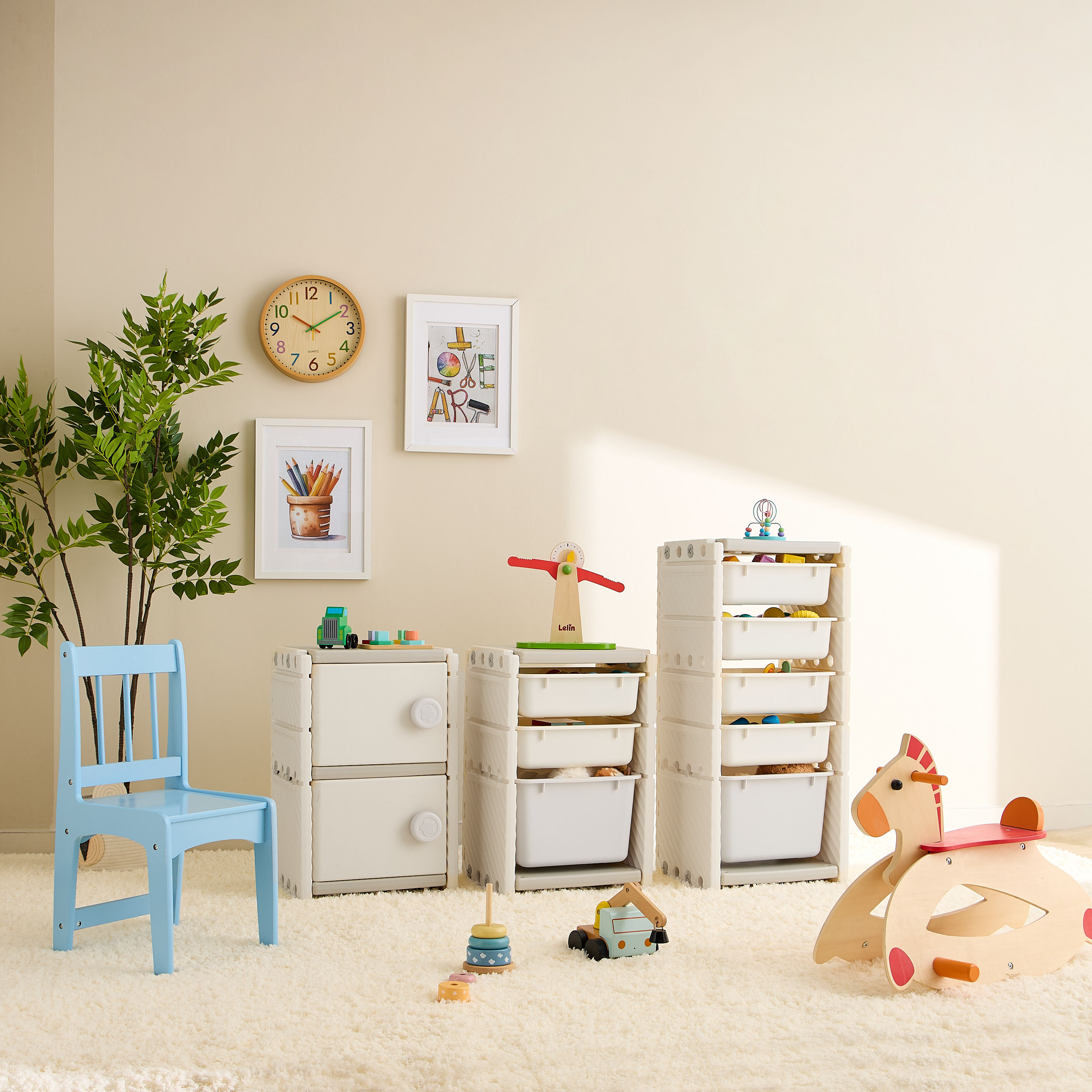 Little Bloomers Super Toy Storage - 2 Small Baskets & 1 Large Basket with Cover - White & Grey-baby-nursery-furniture-wardrobesandstorage-image-8