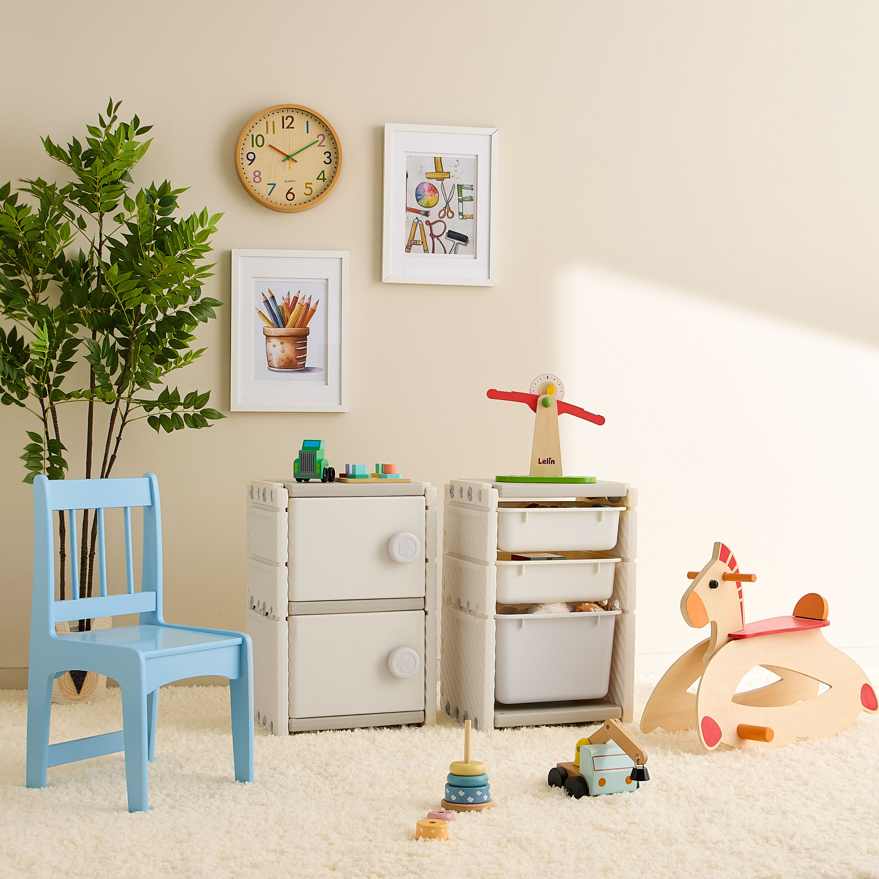 Little Bloomers Super Toy Storage - 2 Baskets with Door - White & Grey-baby-nursery-furniture-wardrobesandstorage-image-7