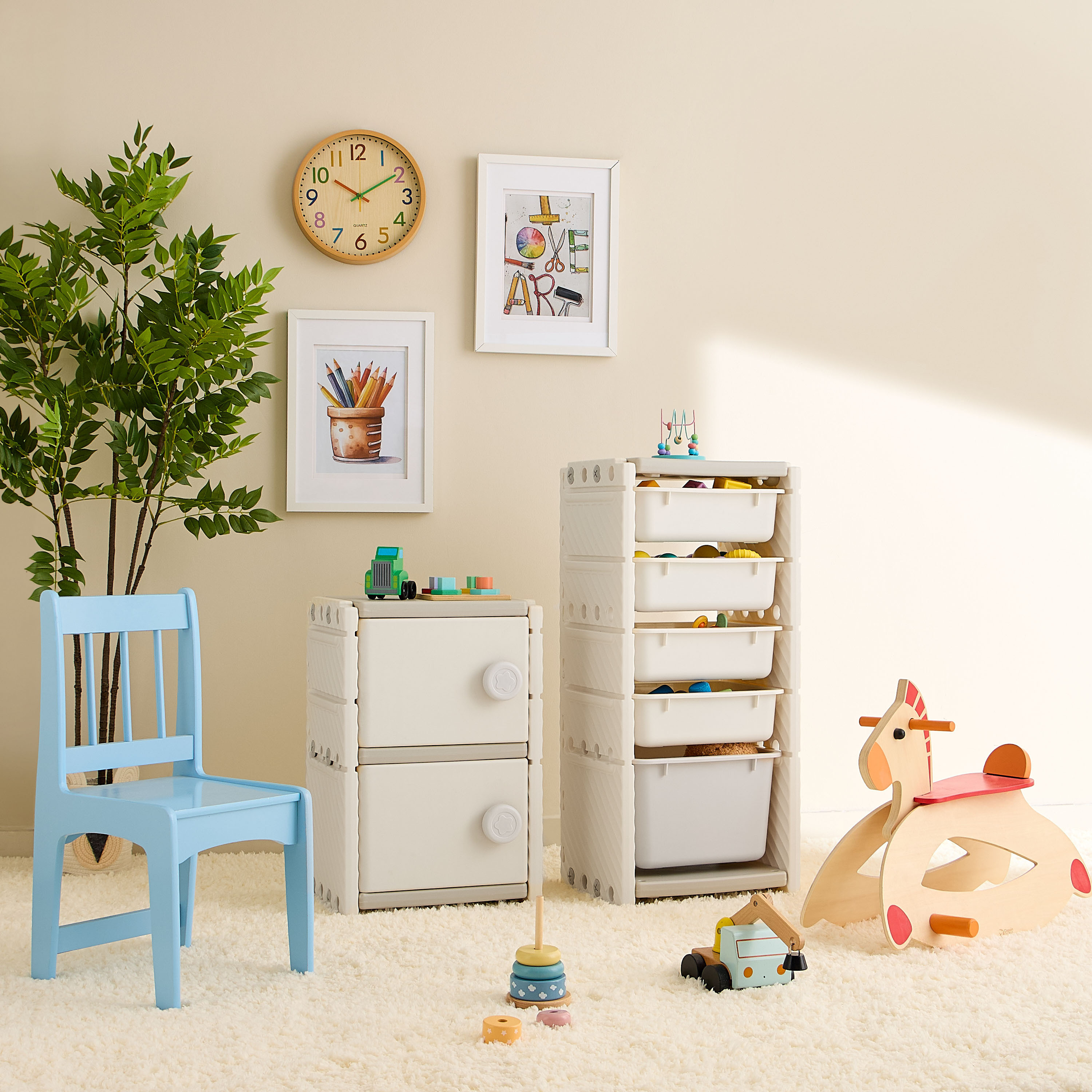 Little Bloomers Super Toy Storage - 2 Baskets with Door - White & Grey-baby-nursery-furniture-wardrobesandstorage-image-8