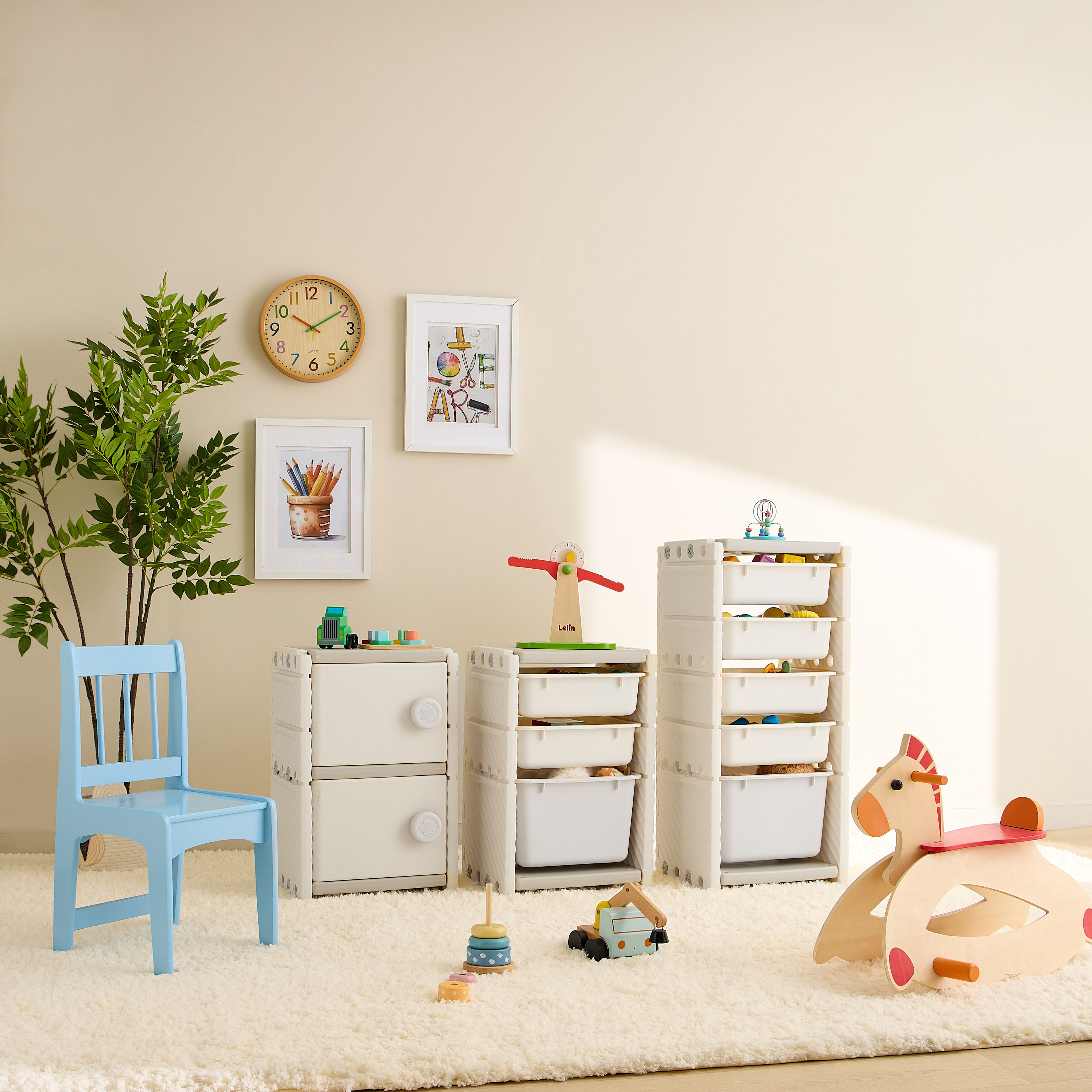Little Bloomers Super Toy Storage - 2 Baskets with Door - White & Grey-baby-nursery-furniture-wardrobesandstorage-image-9