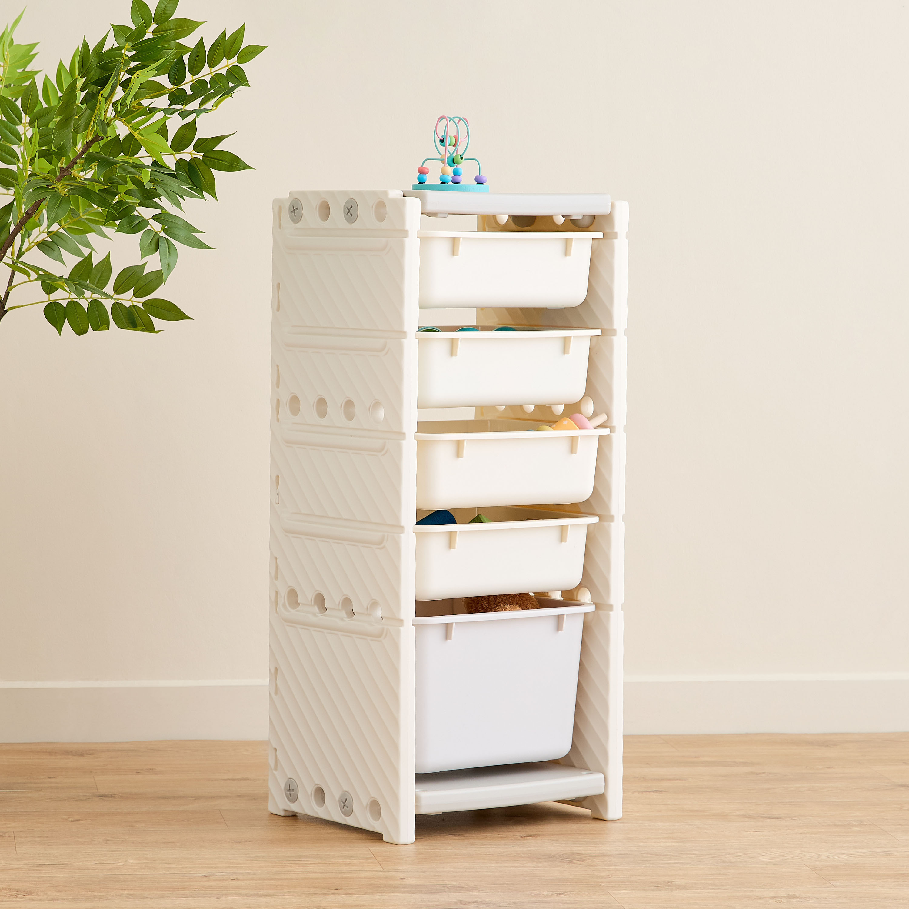 Little Bloomers Super Toy Storage - 4 Small Baskets & 1 Large Basket with Cover - White & Grey-baby-nursery-furniture-wardrobesandstorage-image-1