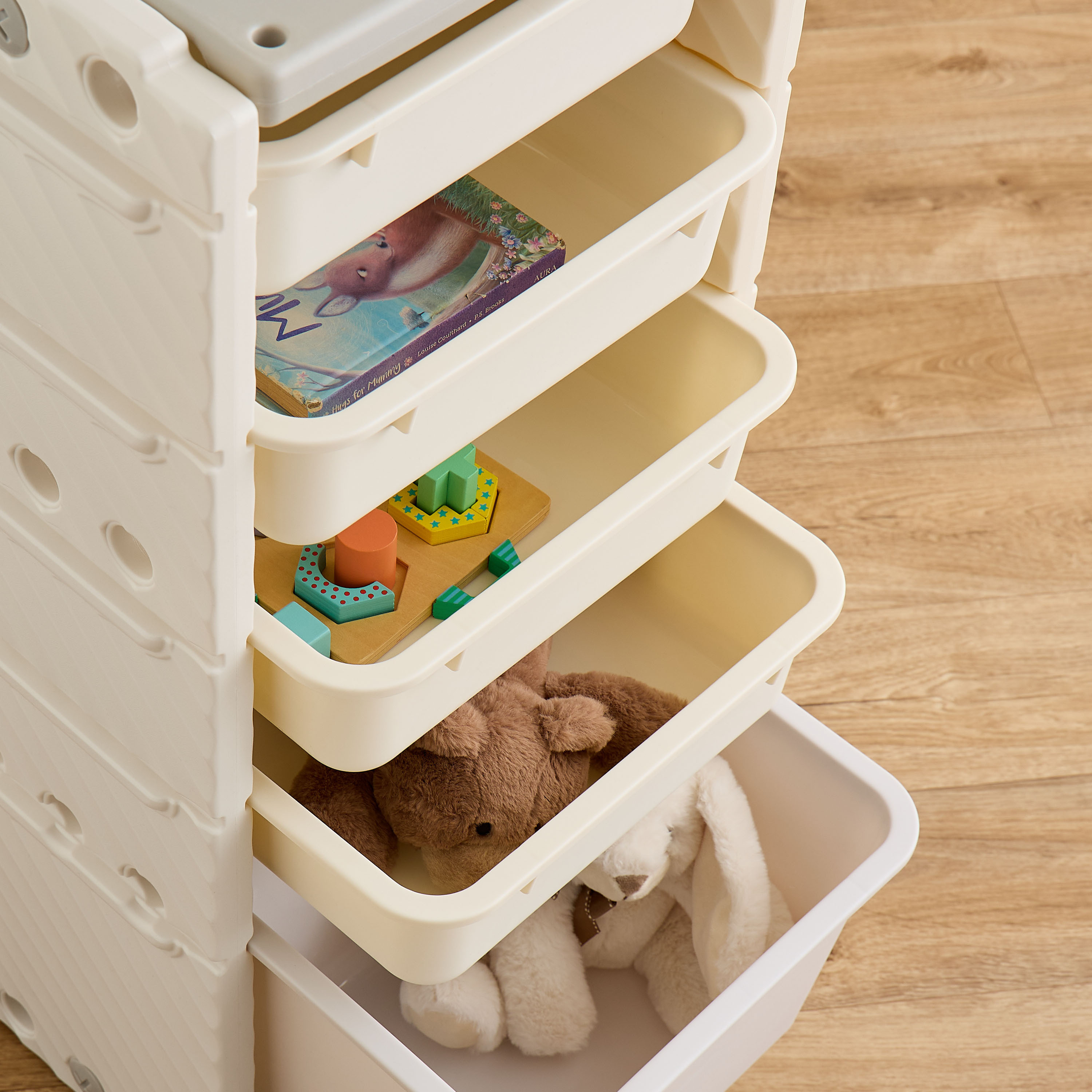 Little Bloomers Super Toy Storage - 4 Small Baskets & 1 Large Basket with Cover - White & Grey-baby-nursery-furniture-wardrobesandstorage-image-3