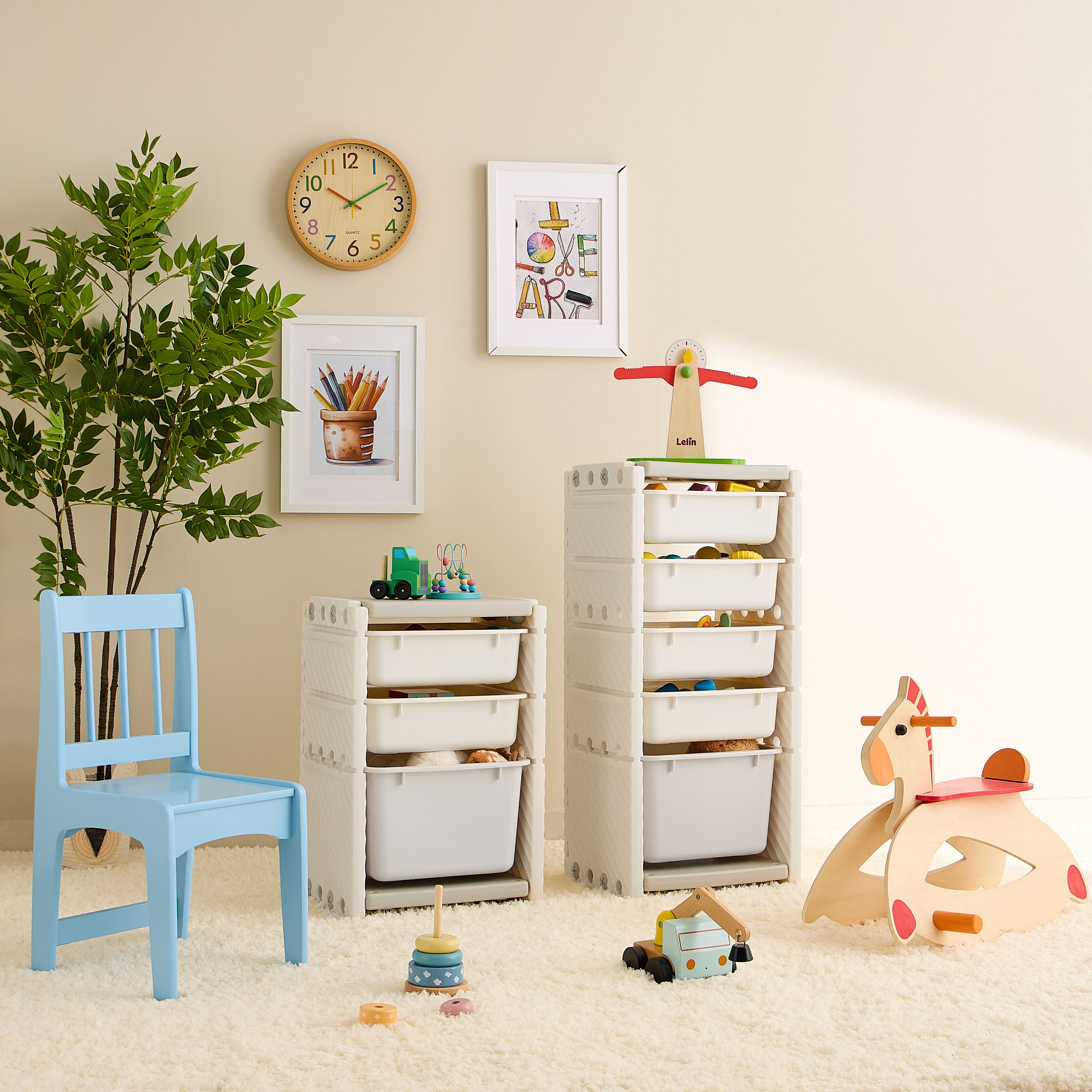 Little Bloomers Super Toy Storage - 4 Small Baskets & 1 Large Basket with Cover - White & Grey-baby-nursery-furniture-wardrobesandstorage-image-6