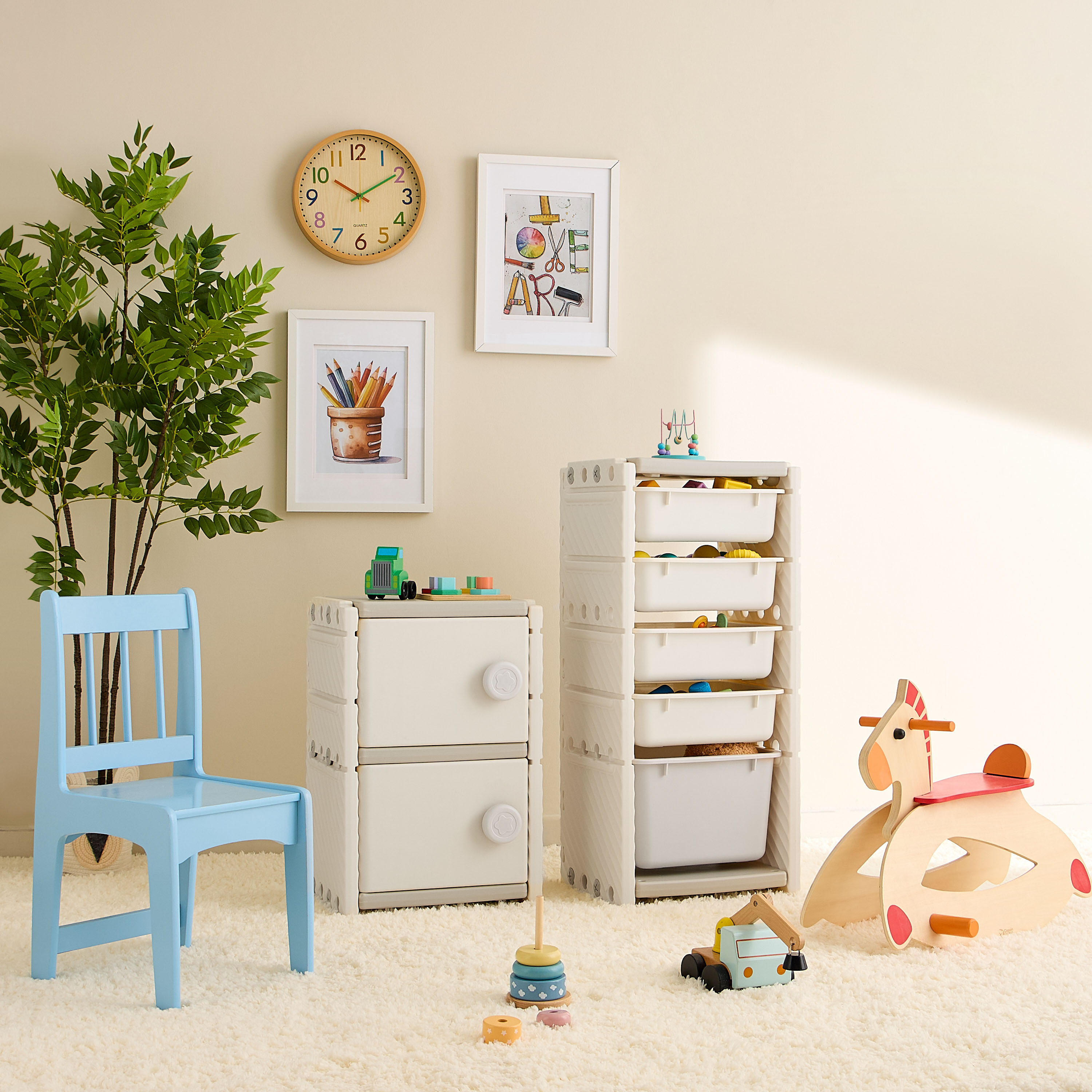 Little Bloomers Super Toy Storage - 4 Small Baskets & 1 Large Basket with Cover - White & Grey-baby-nursery-furniture-wardrobesandstorage-image-7