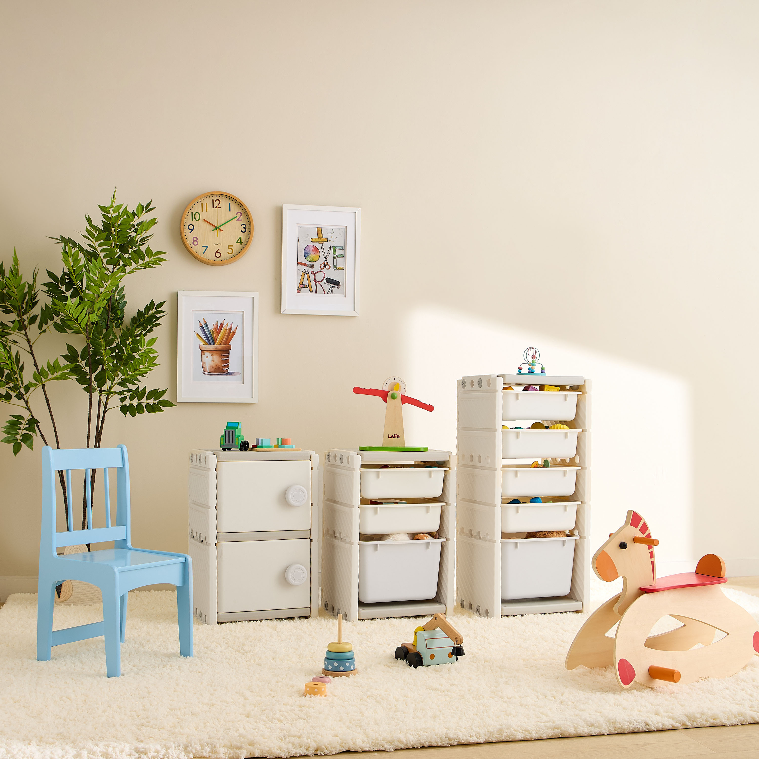 Little Bloomers Super Toy Storage - 4 Small Baskets & 1 Large Basket with Cover - White & Grey-baby-nursery-furniture-wardrobesandstorage-image-8