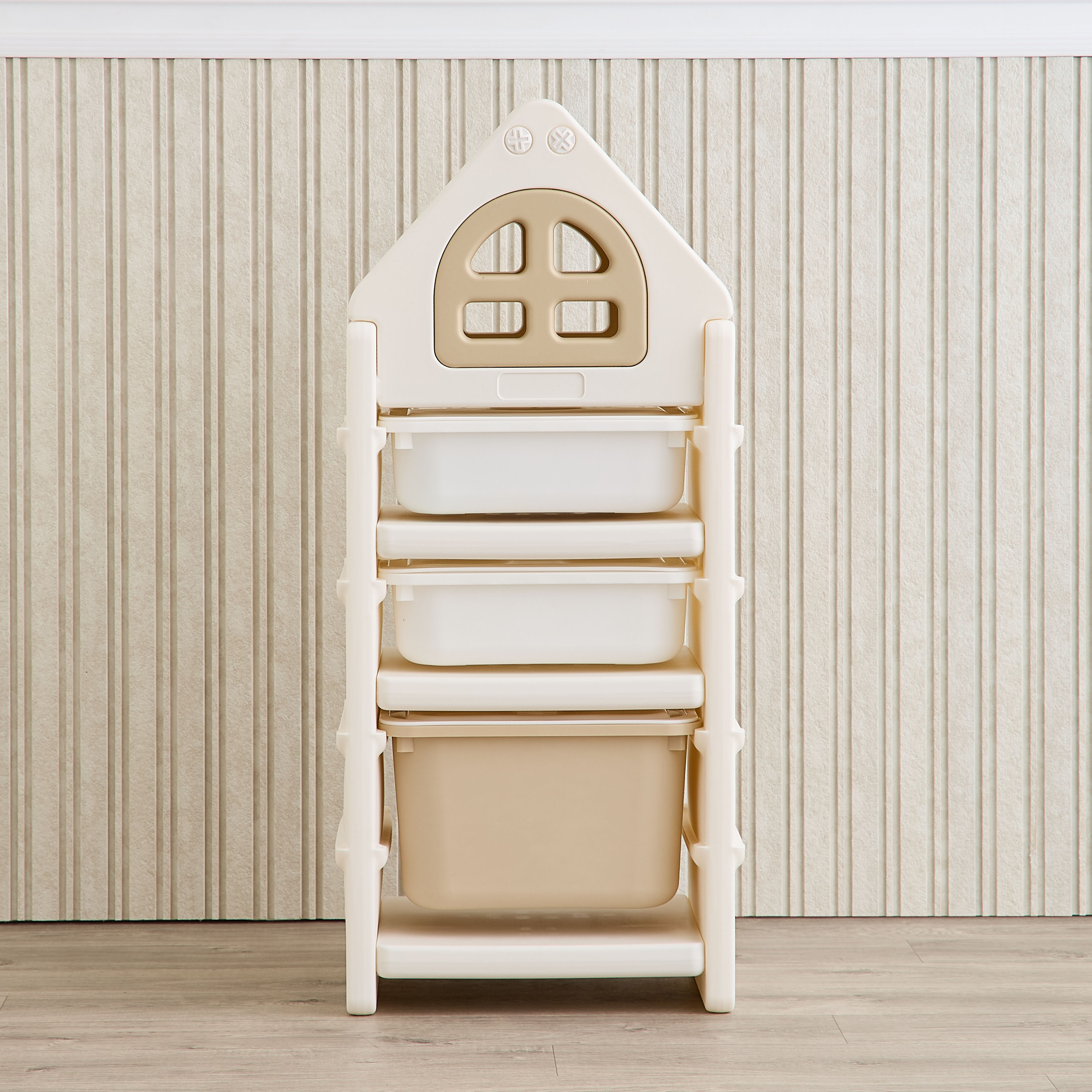 Little Bloomers Toy Storage Cabinet & 3 Storage Baskets with Cover - White & Camel-baby-nursery-furniture-wardrobesandstorage-image-2