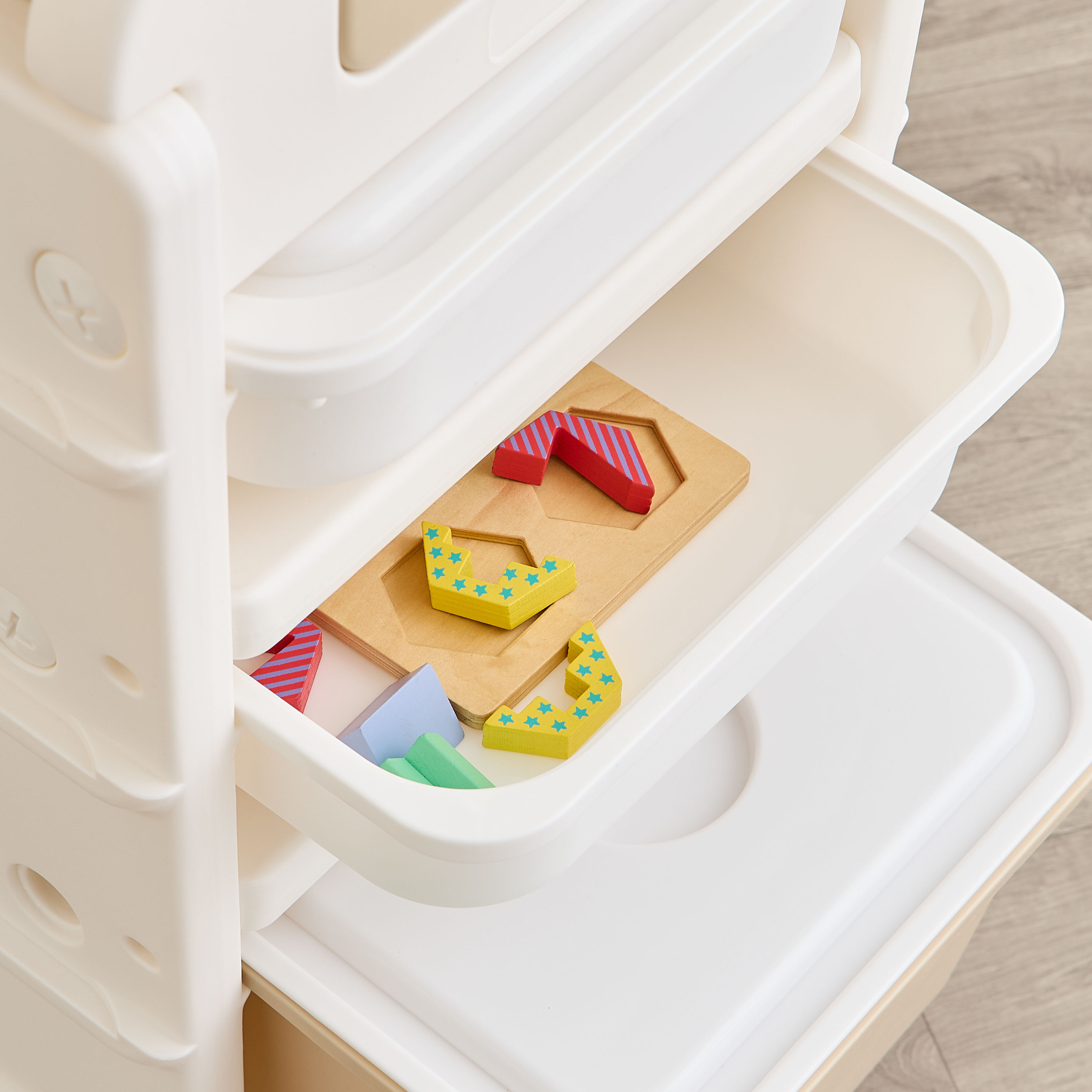 Little Bloomers Toy Storage Cabinet & 3 Storage Baskets with Cover - White & Camel-baby-nursery-furniture-wardrobesandstorage-image-3