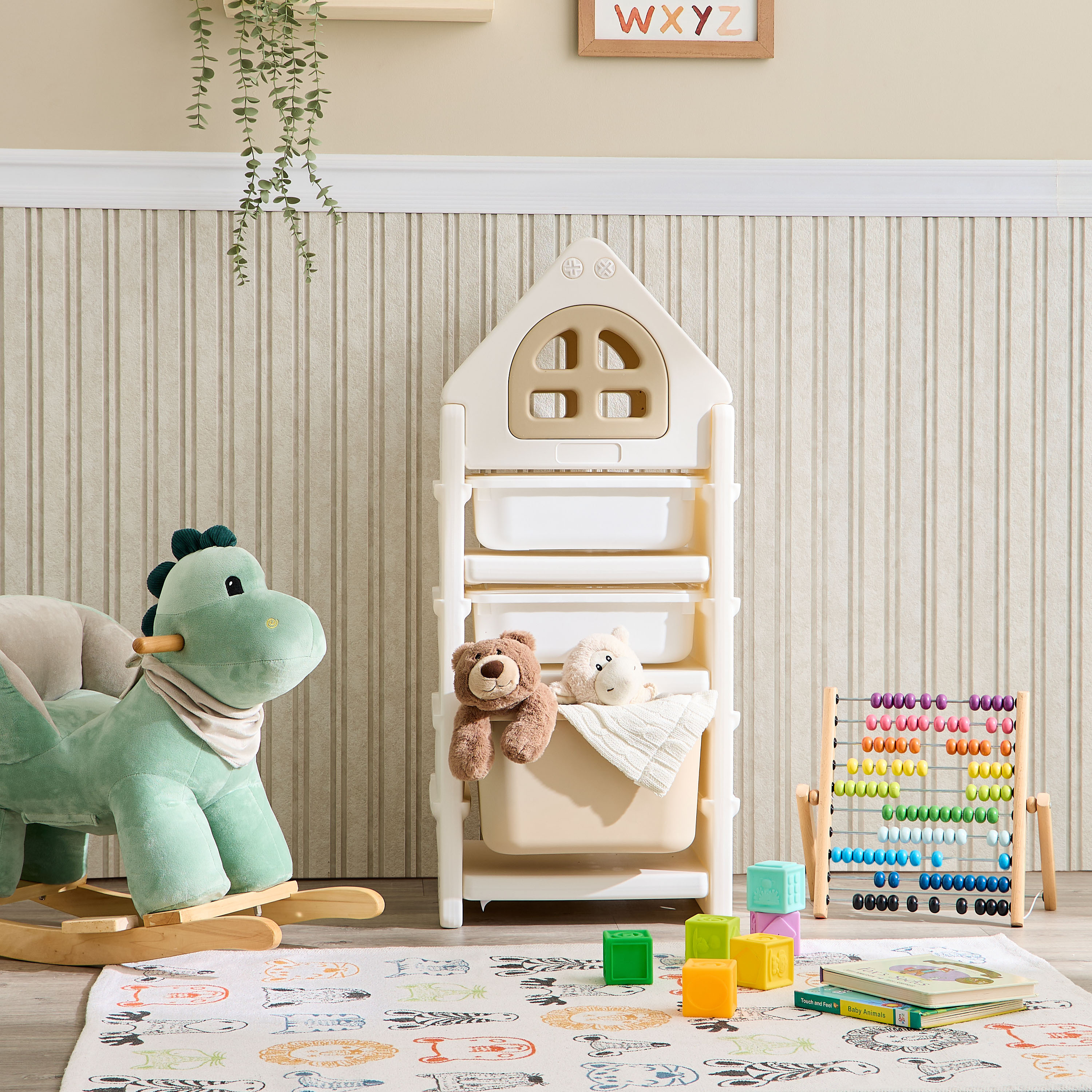 Little Bloomers Toy Storage Cabinet & 3 Storage Baskets with Cover - White & Camel-baby-nursery-furniture-wardrobesandstorage-image-6