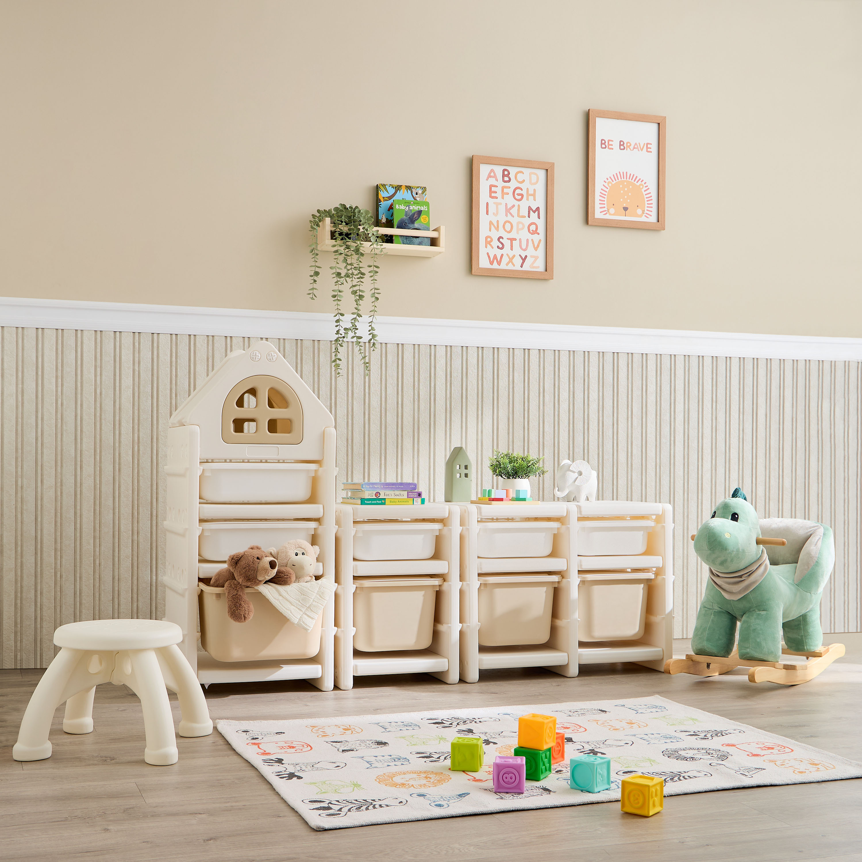 Little Bloomers Toy Storage Cabinet & 3 Storage Baskets with Cover - White & Camel-baby-nursery-furniture-wardrobesandstorage-image-9