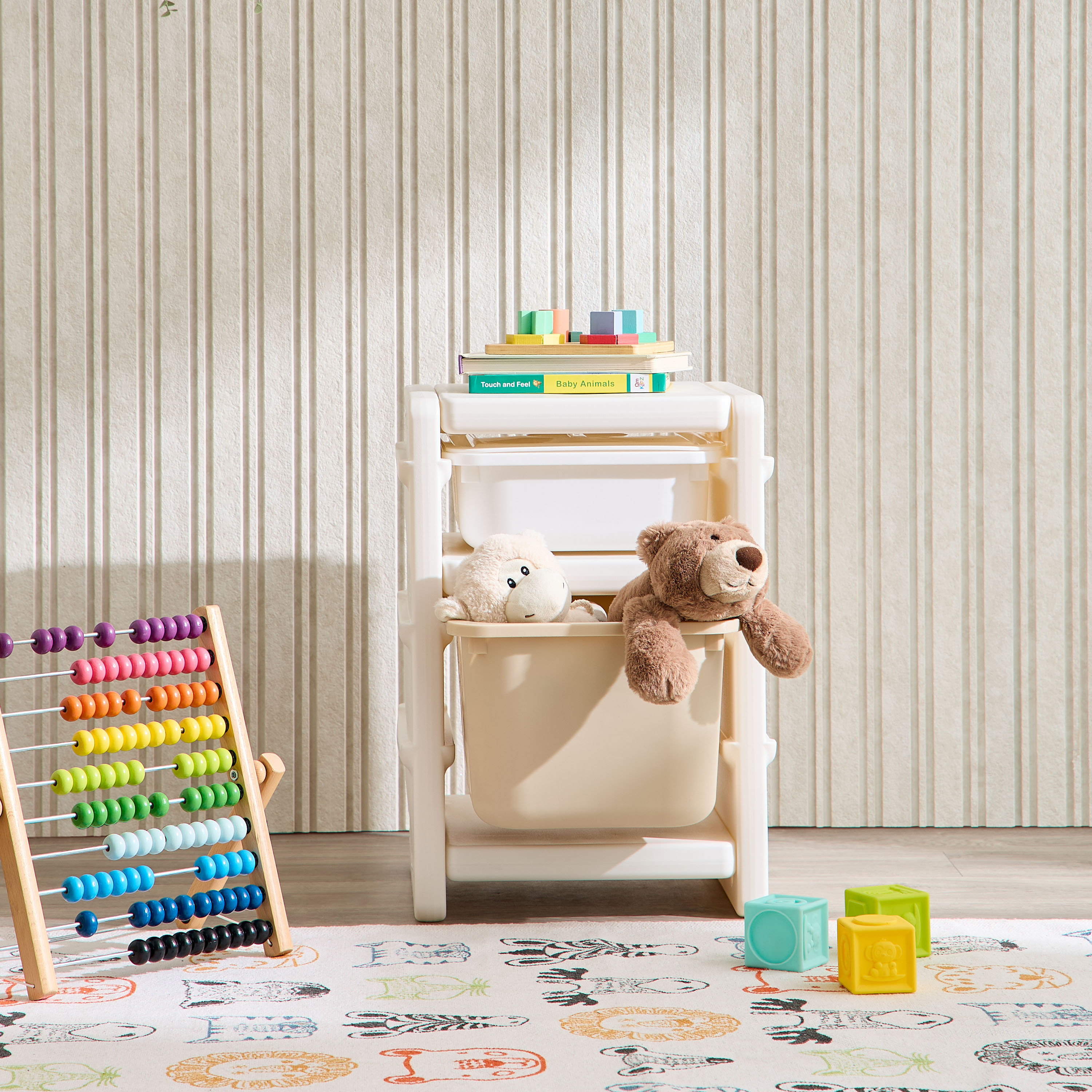 Little Bloomers Toy Storage Side Cabinet -  2 Baskets with Cover - White & Grey-baby-nursery-furniture-wardrobesandstorage-image-5