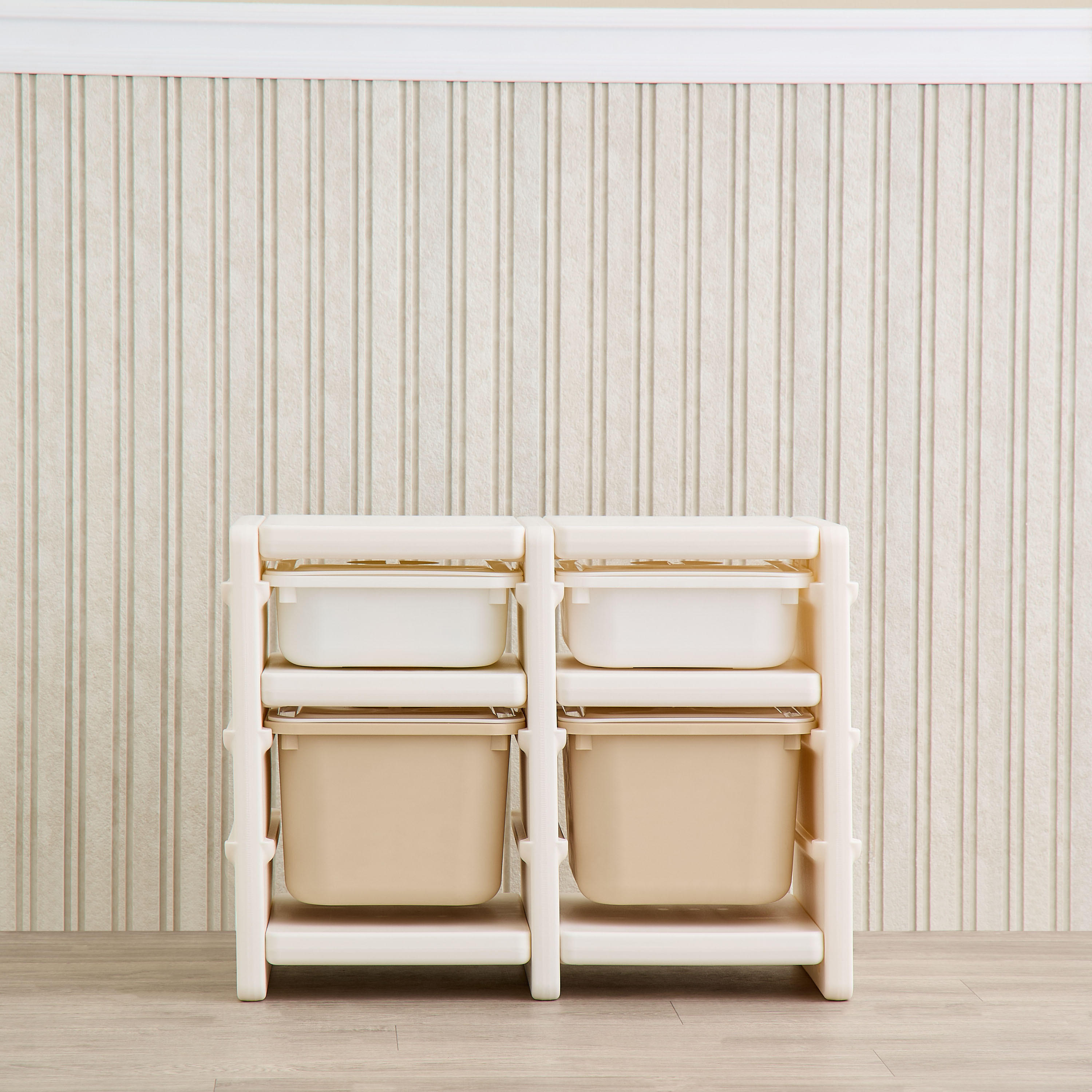 Little Bloomers 2-Rows Toy Storage Side Cabinet with Storage Baskets & Cover - White & Camel-baby-nursery-furniture-wardrobesandstorage-image-2
