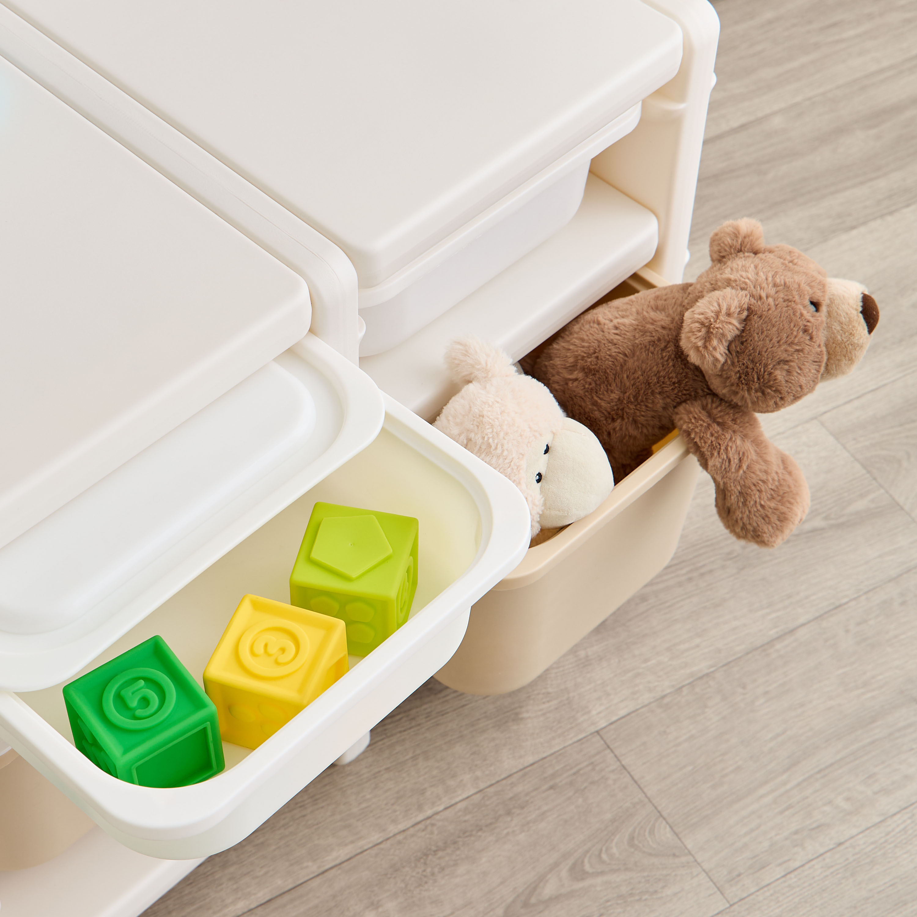 Little Bloomers 2-Rows Toy Storage Side Cabinet with Storage Baskets & Cover - White & Camel-baby-nursery-furniture-wardrobesandstorage-image-3