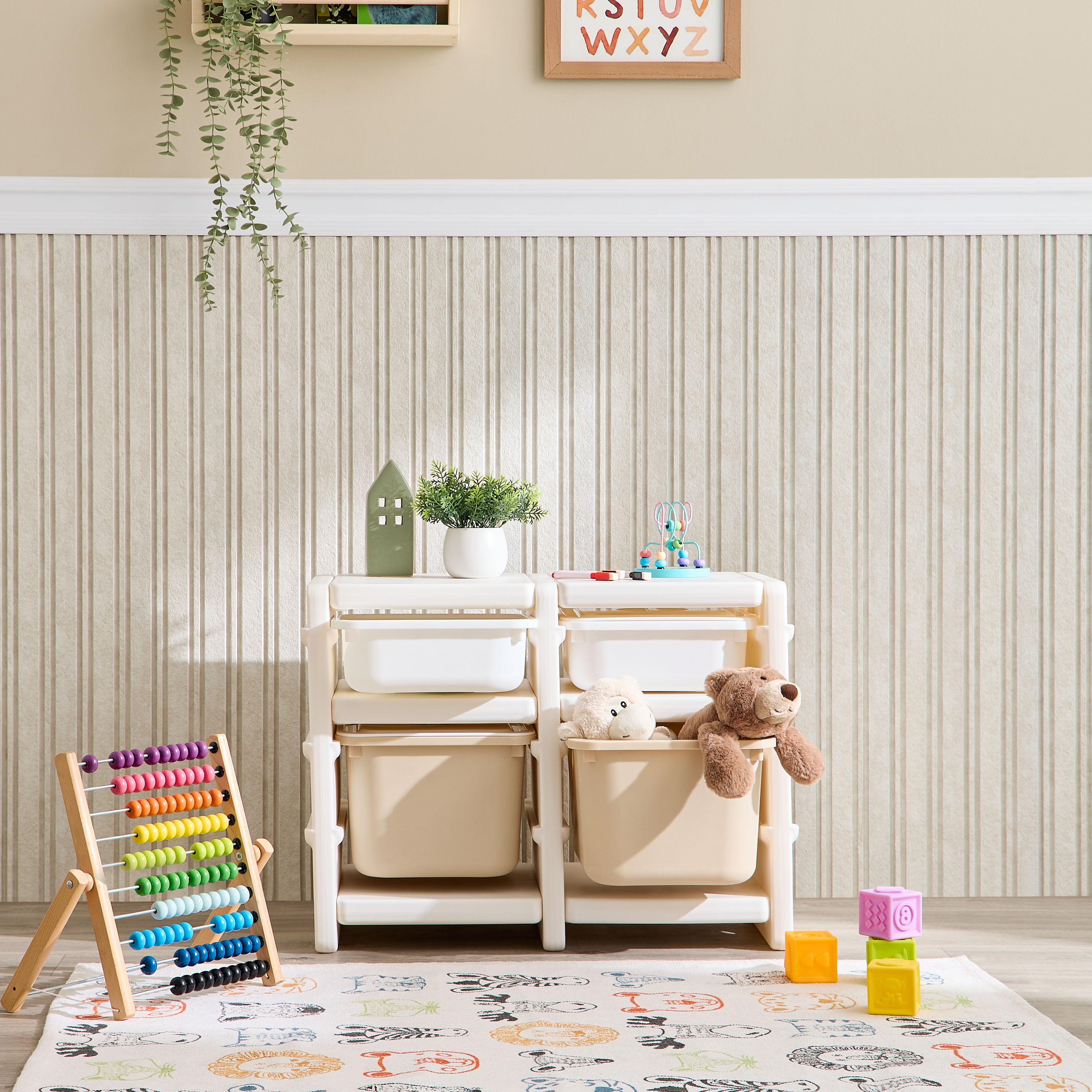 Little Bloomers 2-Rows Toy Storage Side Cabinet with Storage Baskets & Cover - White & Camel-baby-nursery-furniture-wardrobesandstorage-image-5