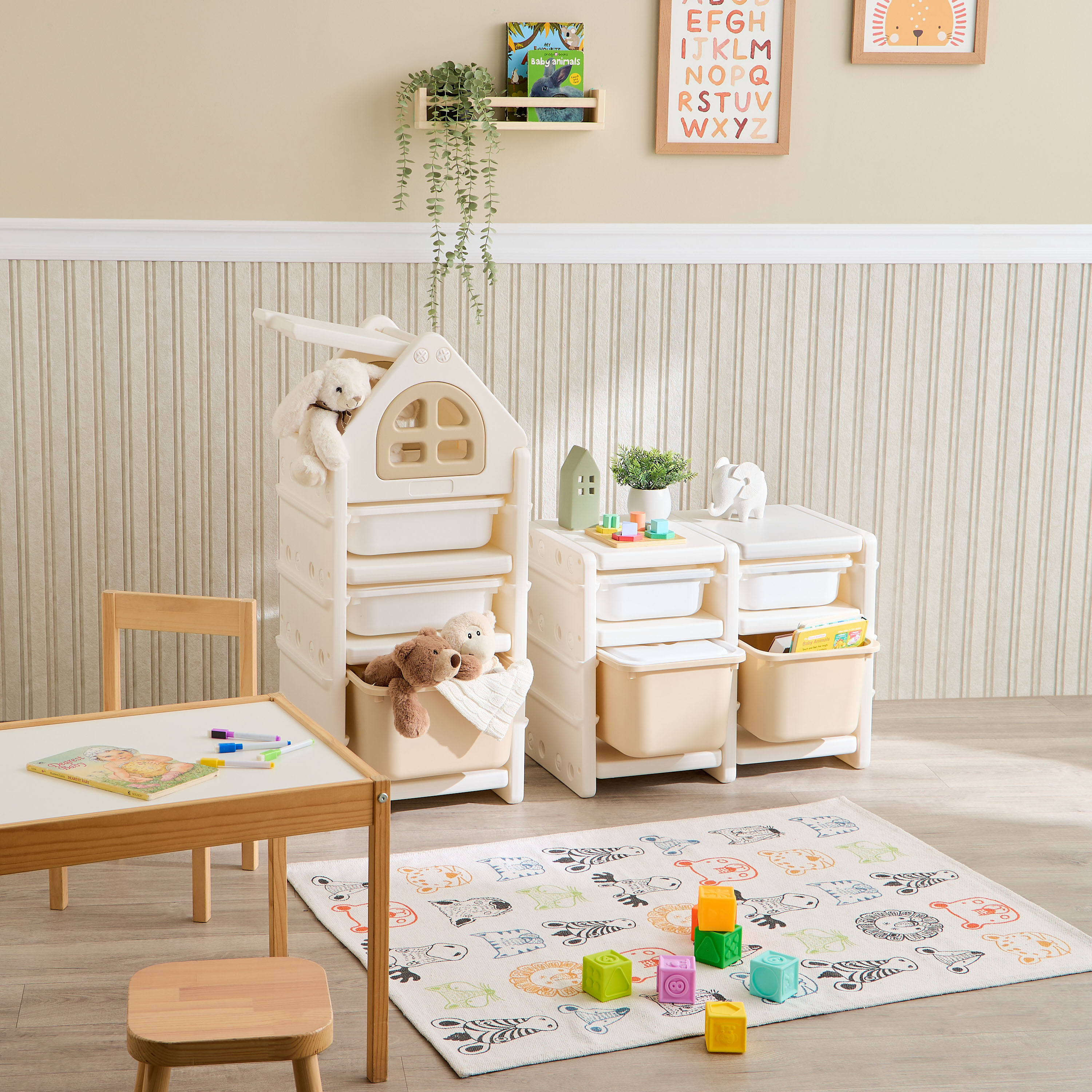 Little Bloomers 2-Rows Toy Storage Side Cabinet with Storage Baskets & Cover - White & Camel-baby-nursery-furniture-wardrobesandstorage-image-6
