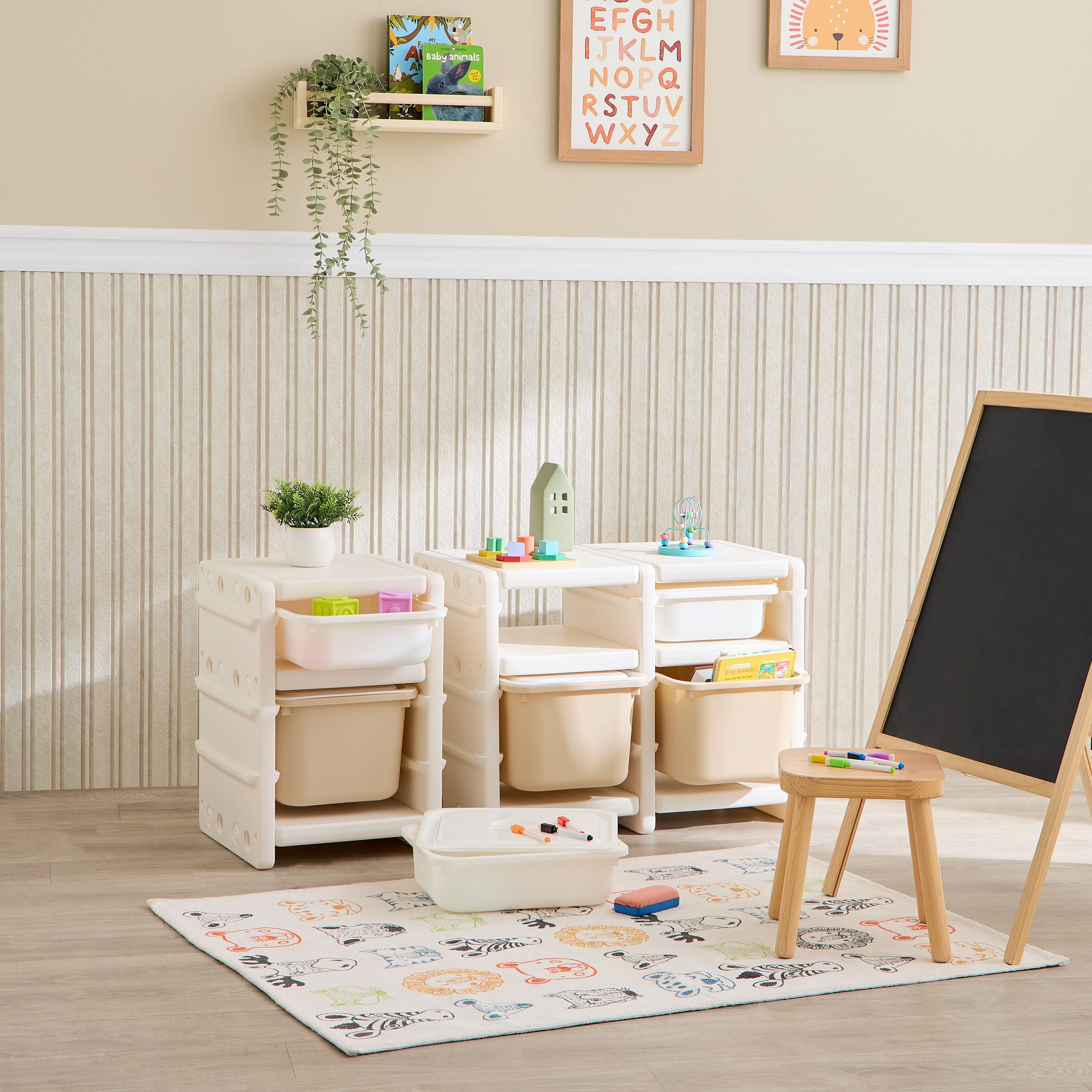 Little Bloomers 2-Rows Toy Storage Side Cabinet with Storage Baskets & Cover - White & Camel-baby-nursery-furniture-wardrobesandstorage-image-7