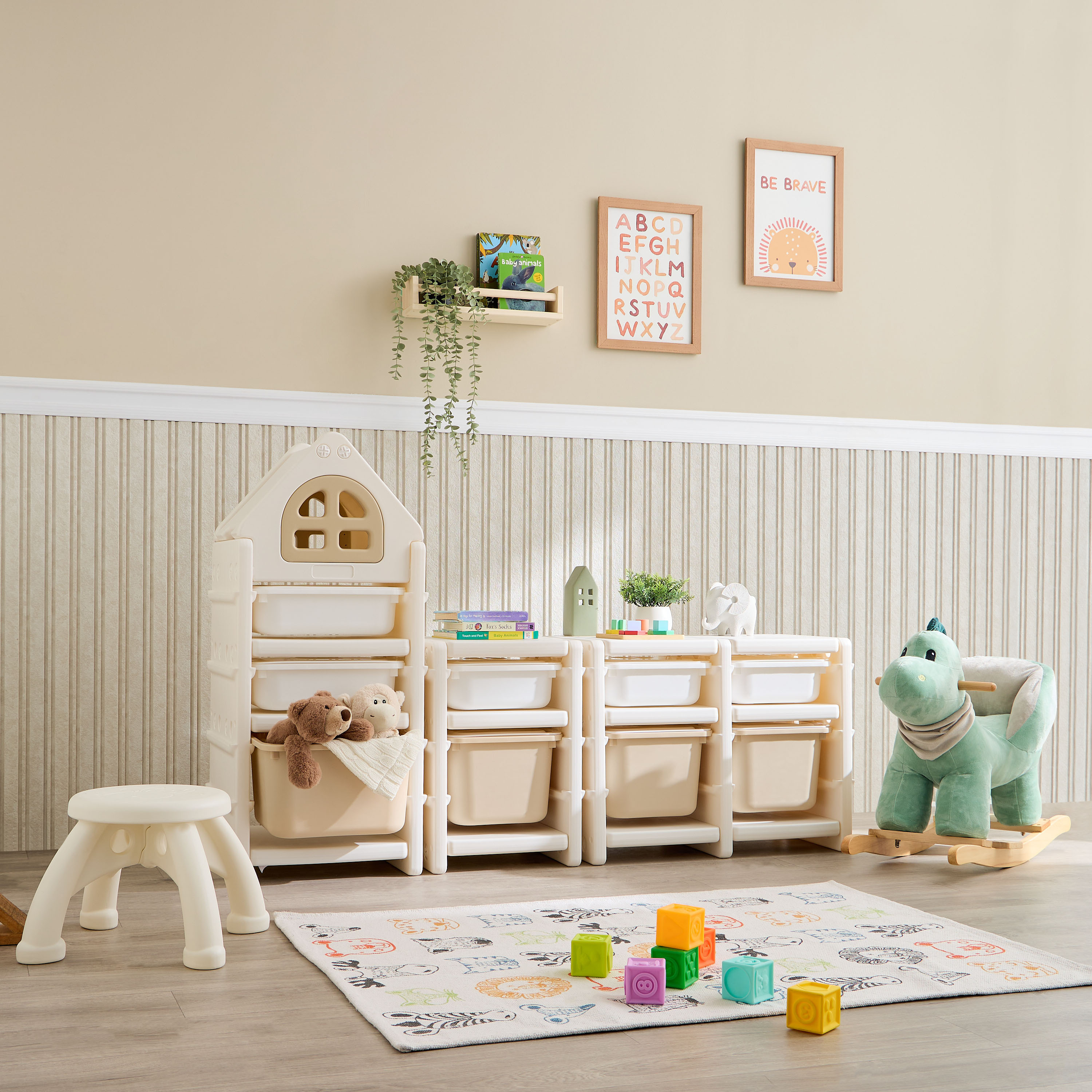 Little Bloomers 2-Rows Toy Storage Side Cabinet with Storage Baskets & Cover - White & Camel-baby-nursery-furniture-wardrobesandstorage-image-8