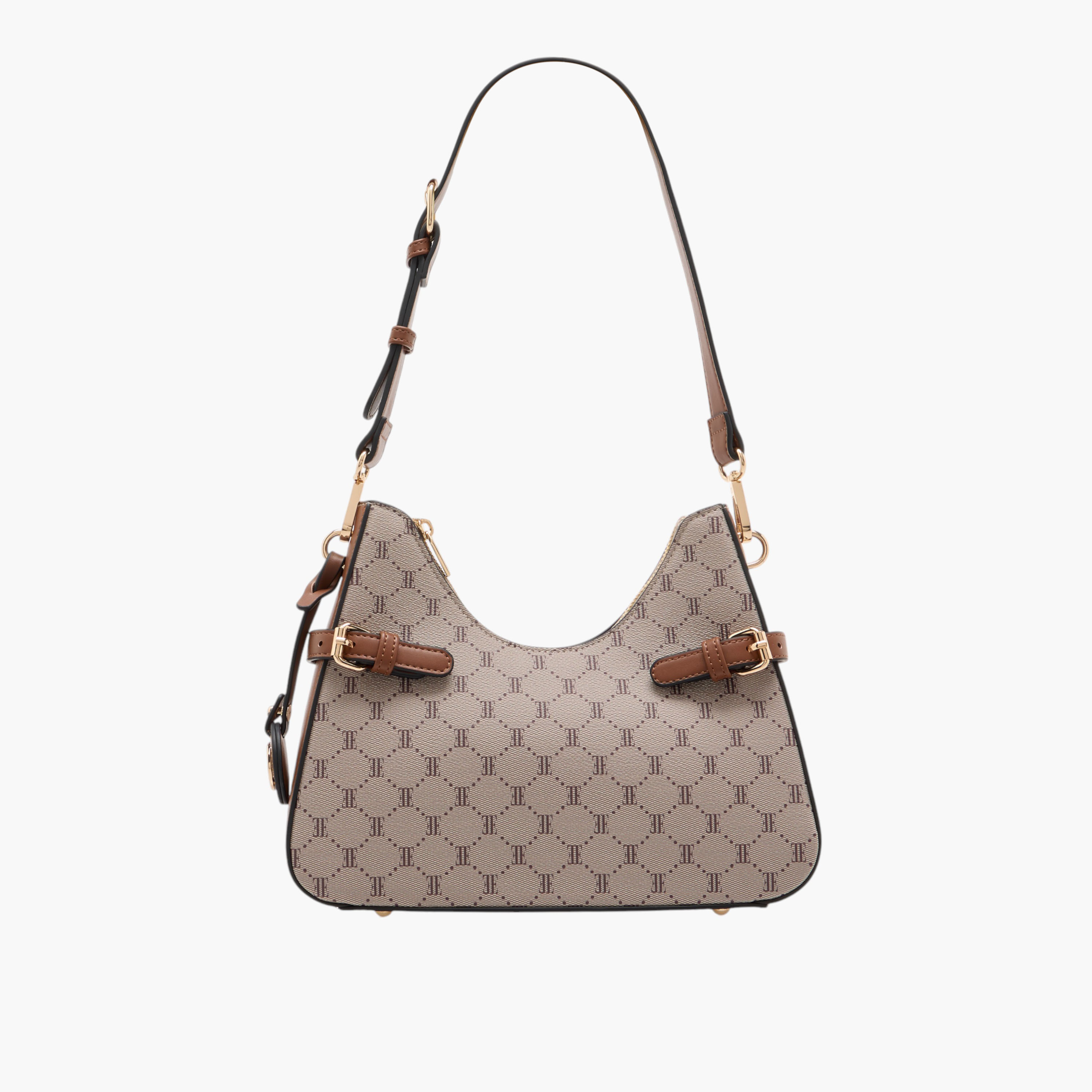 Elle Monogram Print Shoulder Bag with Detachable Strap and Zip Closure-women-bagsandwallets-handbags-image-1
