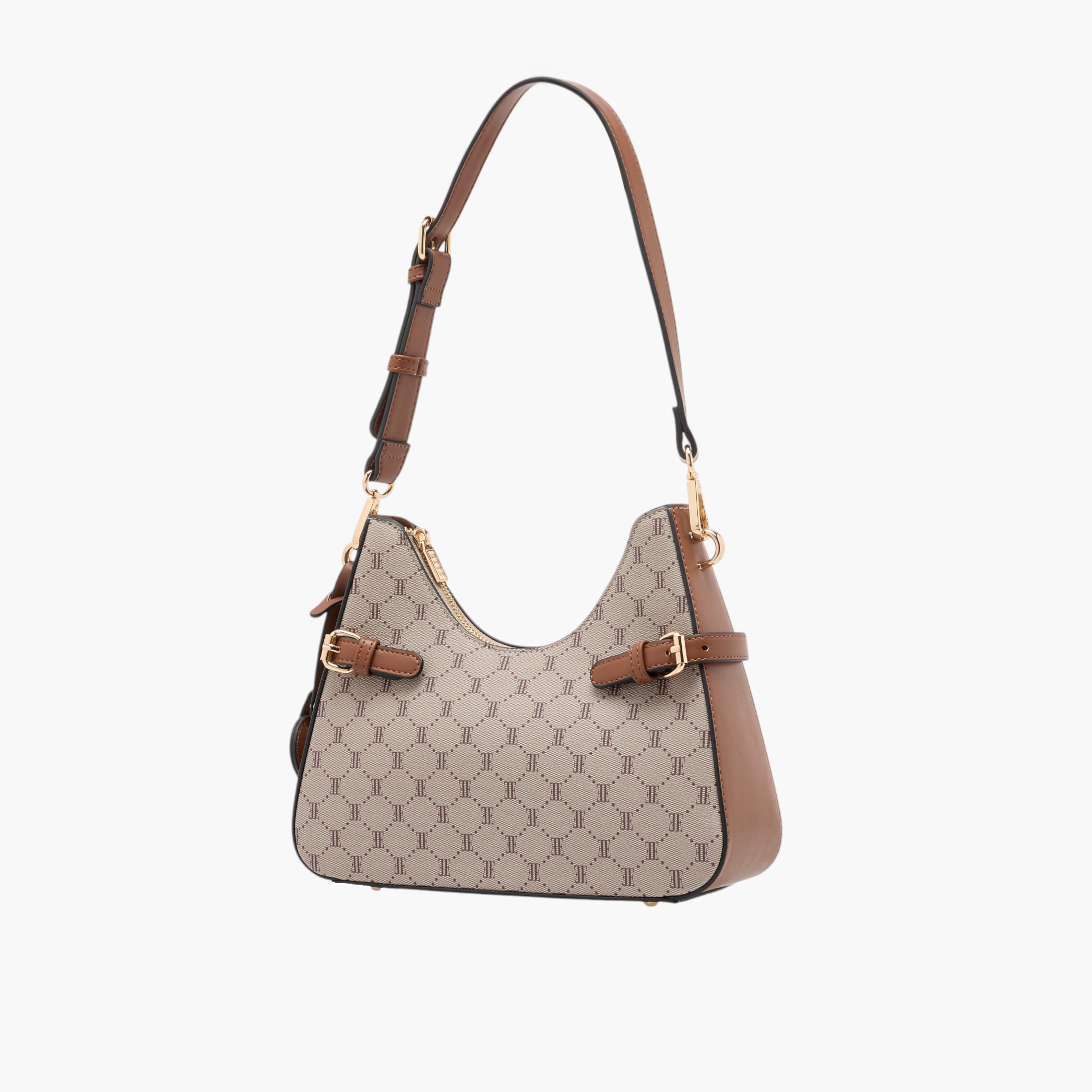 Elle Monogram Print Shoulder Bag with Detachable Strap and Zip Closure-women-bagsandwallets-handbags-image-2