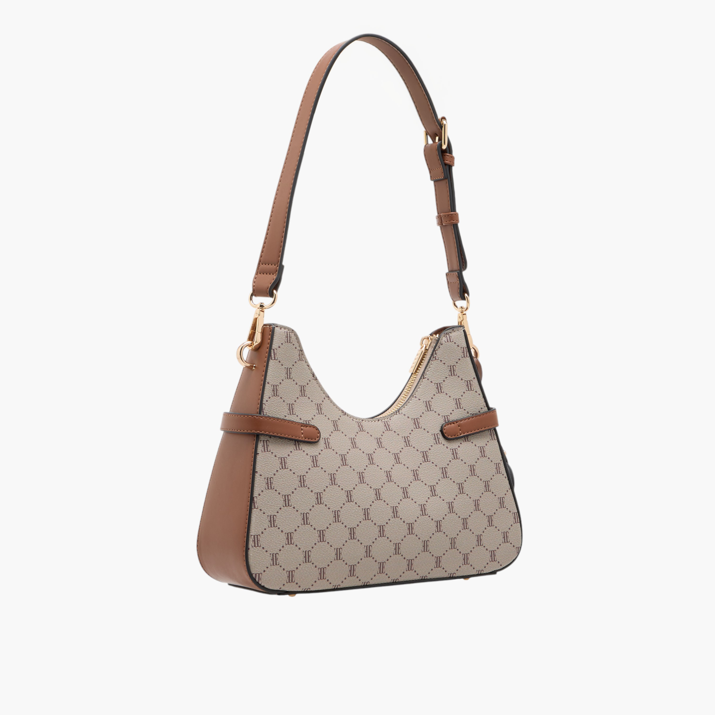 Elle Monogram Print Shoulder Bag with Detachable Strap and Zip Closure-women-bagsandwallets-handbags-image-3