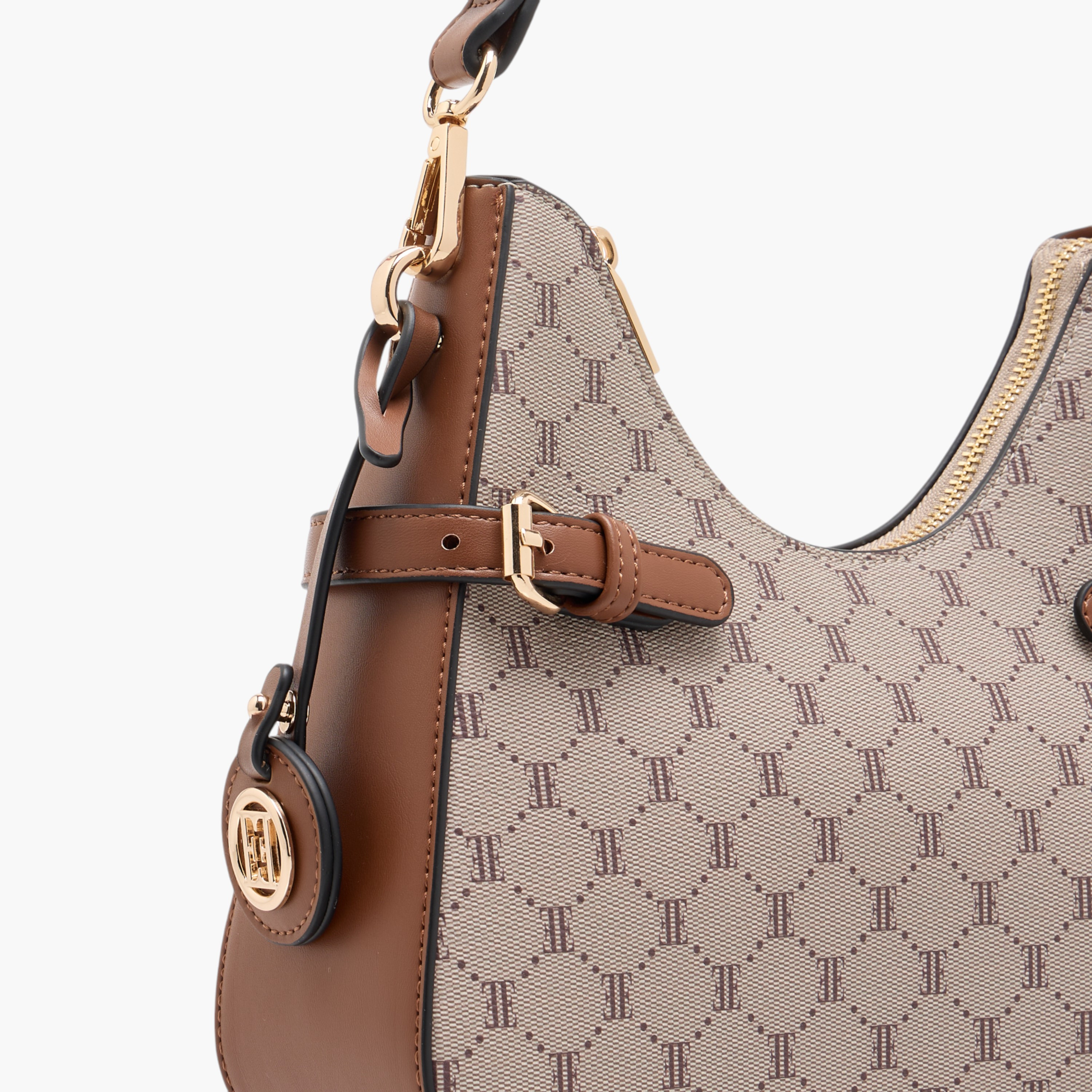 Elle Monogram Print Shoulder Bag with Detachable Strap and Zip Closure-women-bagsandwallets-handbags-image-4