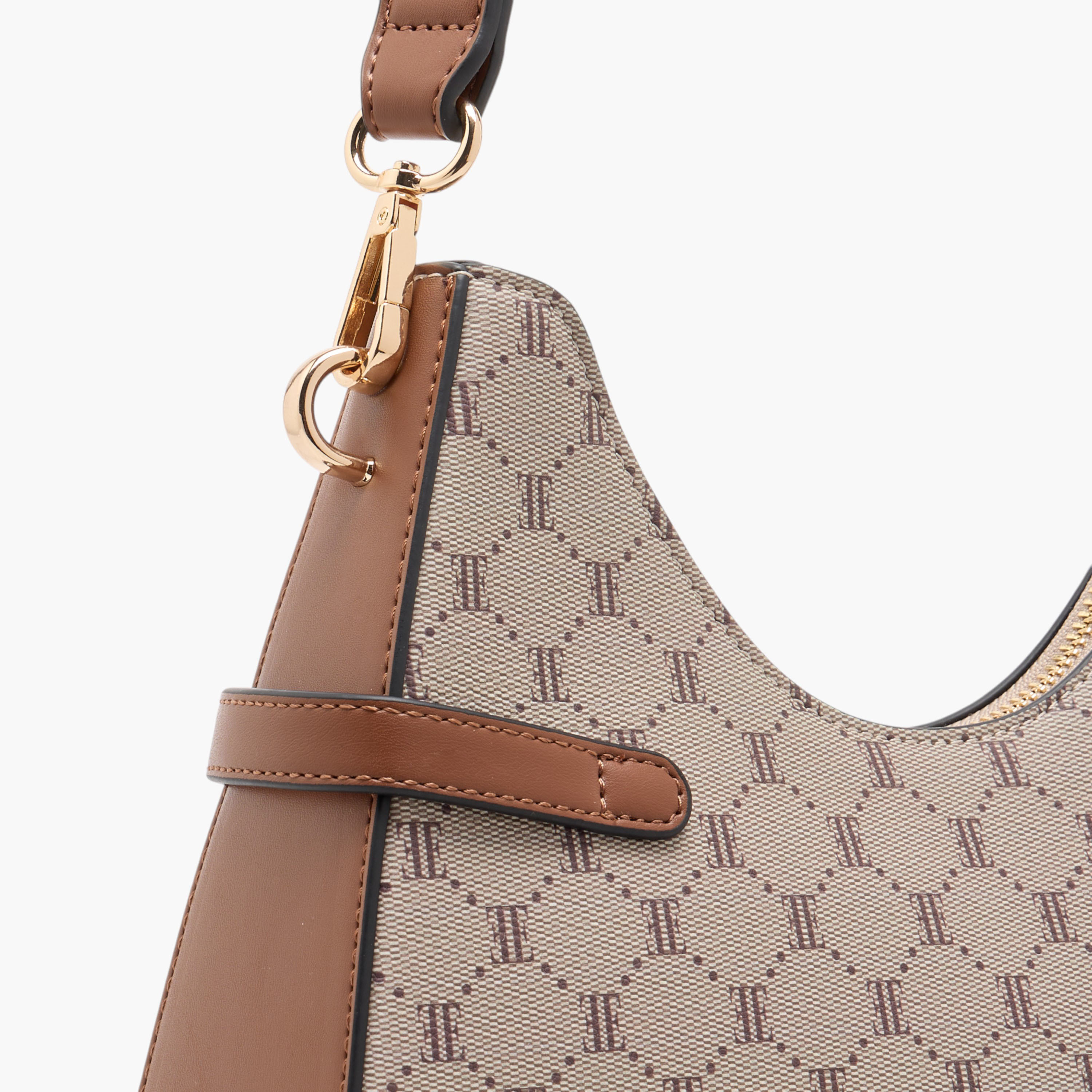 Elle Monogram Print Shoulder Bag with Detachable Strap and Zip Closure-women-bagsandwallets-handbags-image-5