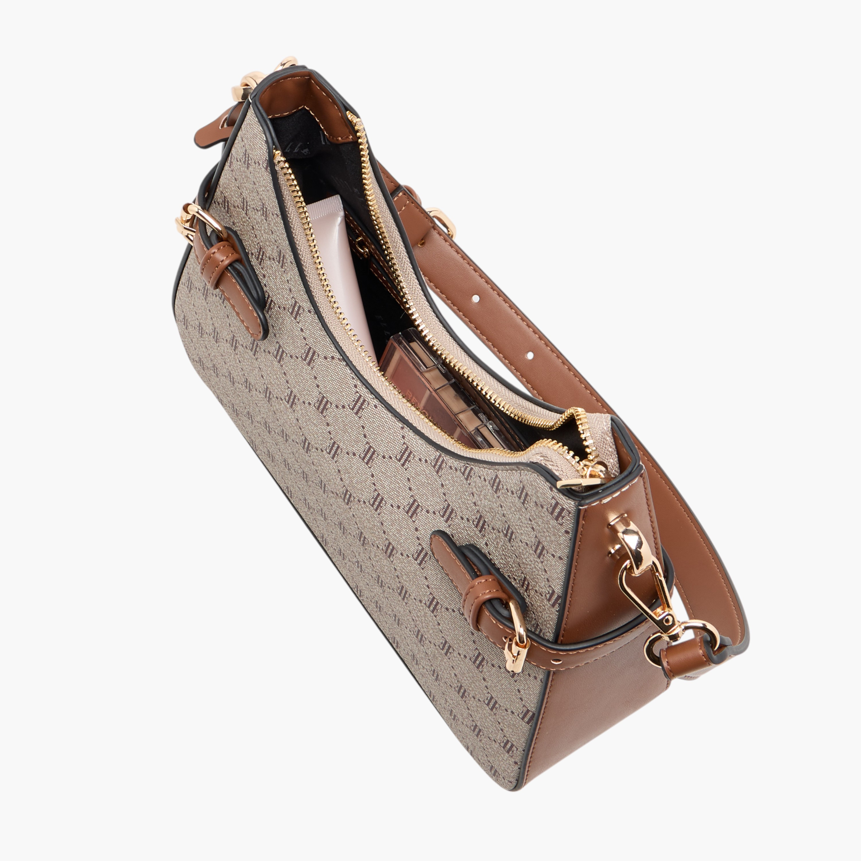 Elle Monogram Print Shoulder Bag with Detachable Strap and Zip Closure-women-bagsandwallets-handbags-image-7