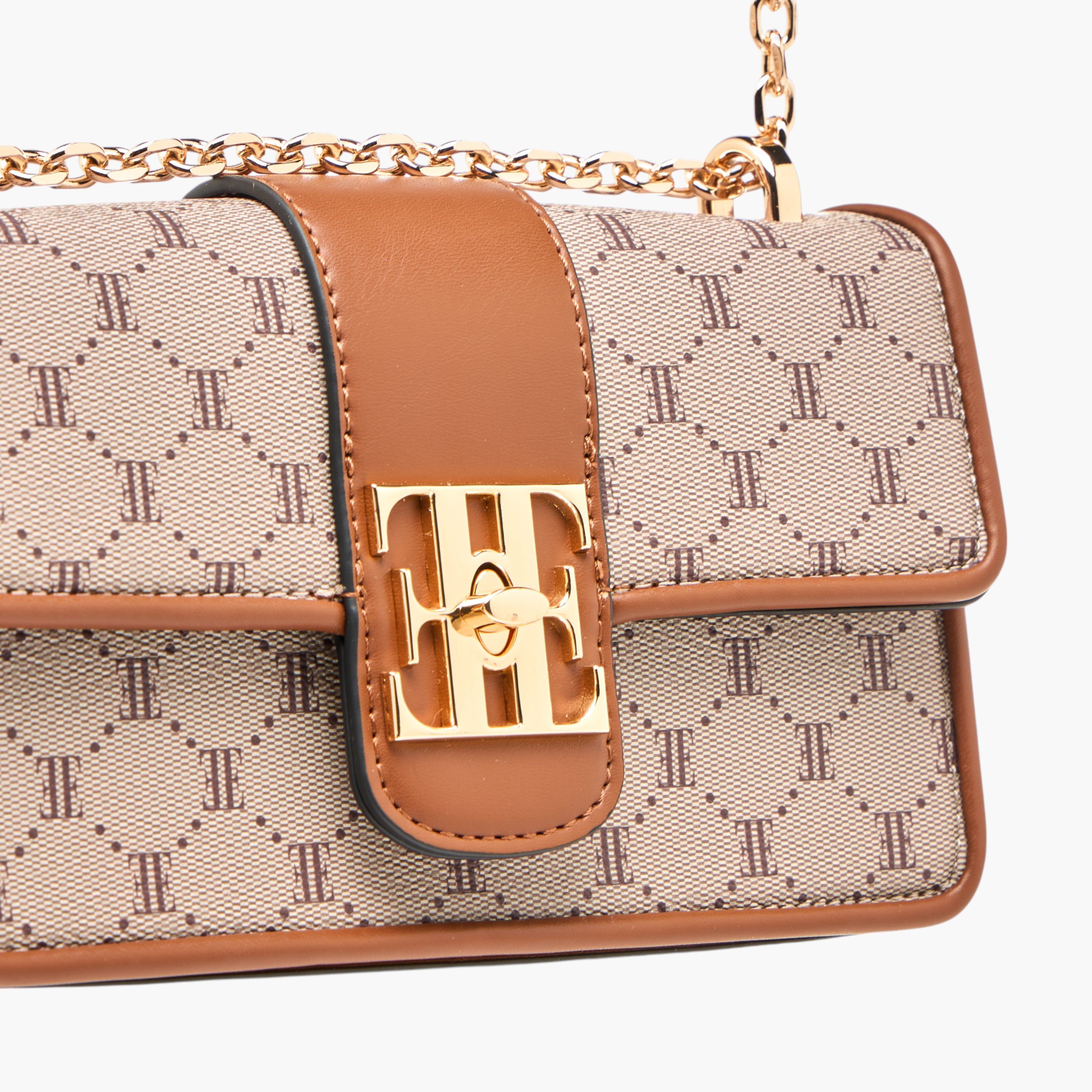 Elle Monogram Print Crossbody Bag with Chain Strap and Flap Closure-women-bagsandwallets-handbags-image-4