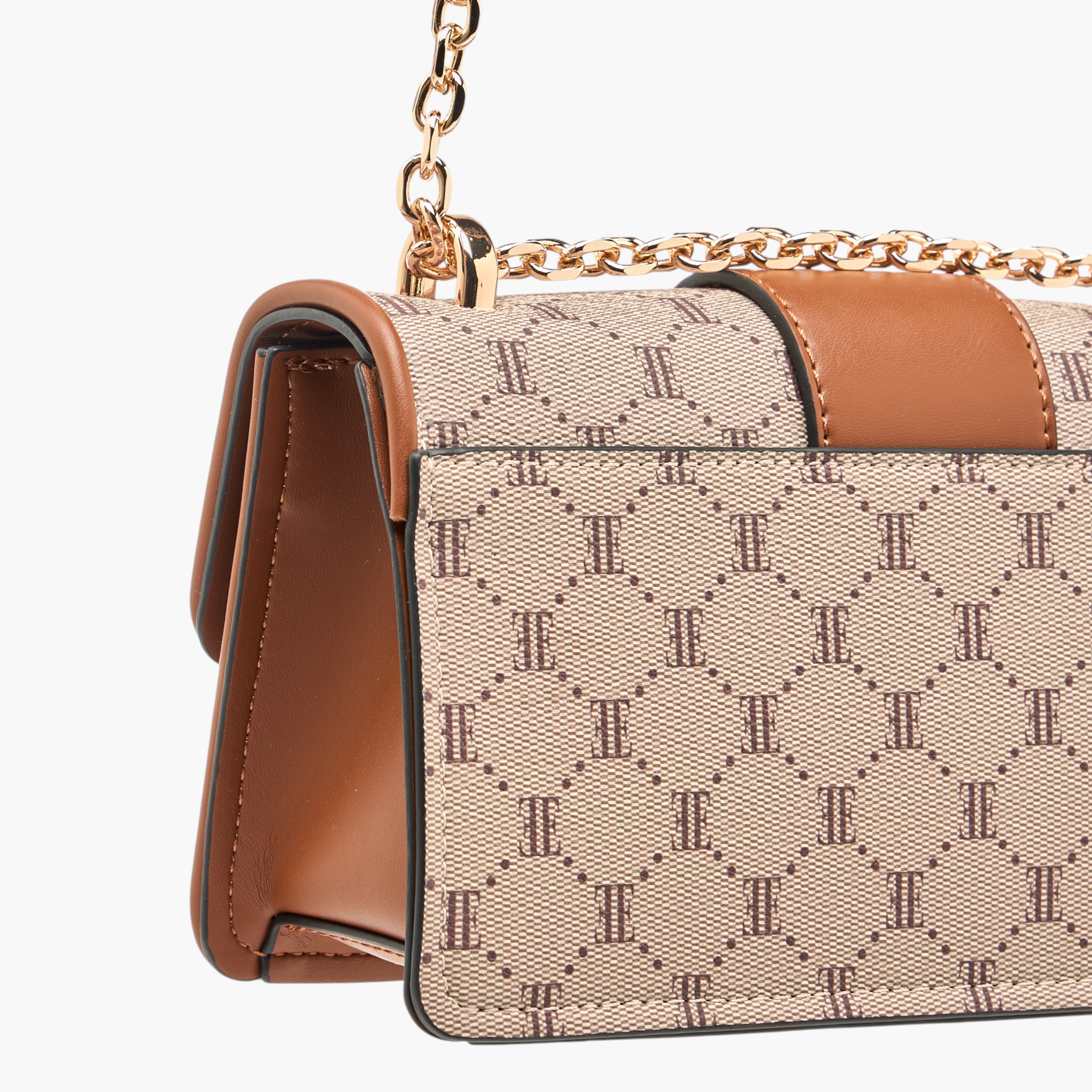 Elle Monogram Print Crossbody Bag with Chain Strap and Flap Closure-women-bagsandwallets-handbags-image-5