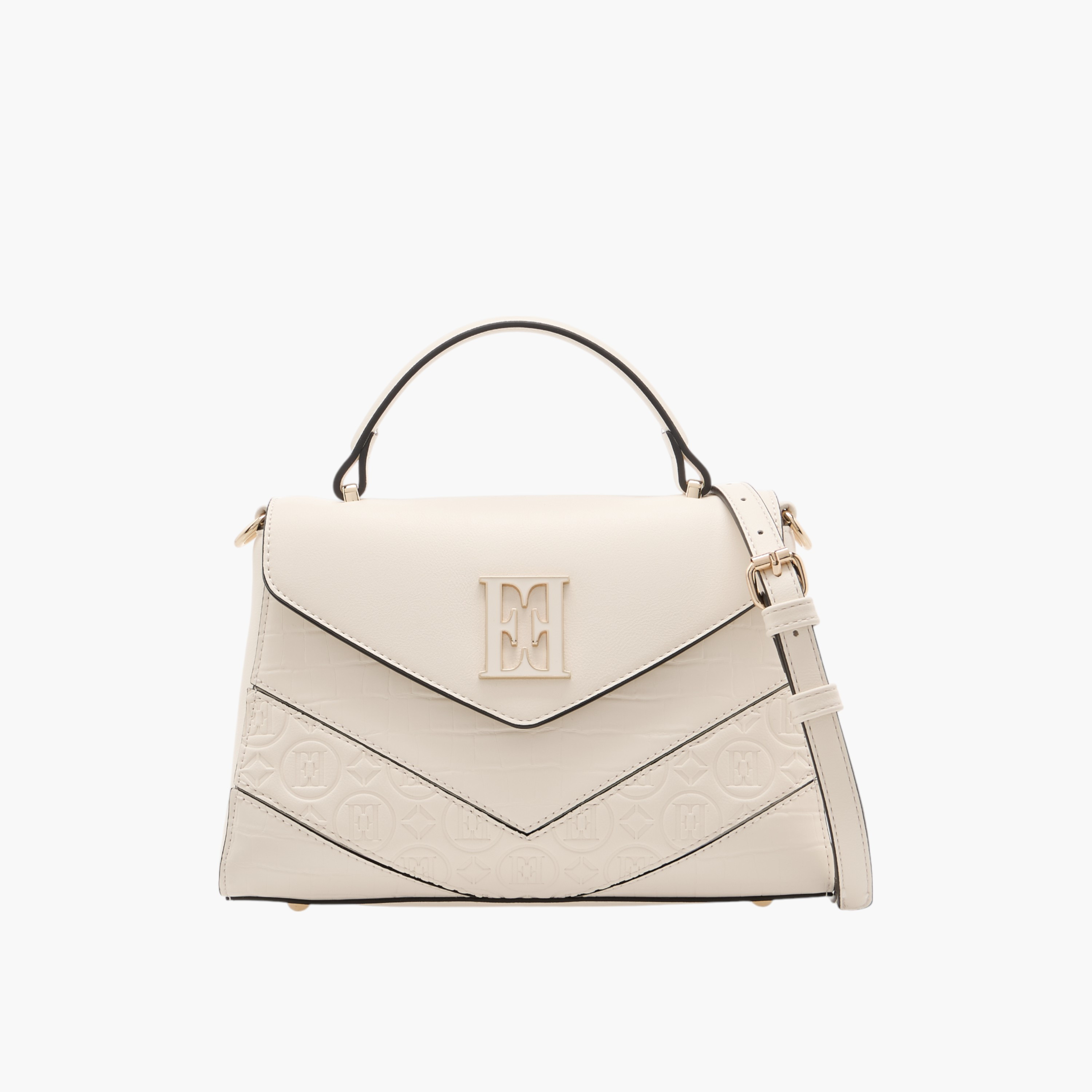 Elle Monogram Embossed Satchel Bag with Detachable Strap and Flap Closure-women-bagsandwallets-handbags-image-1